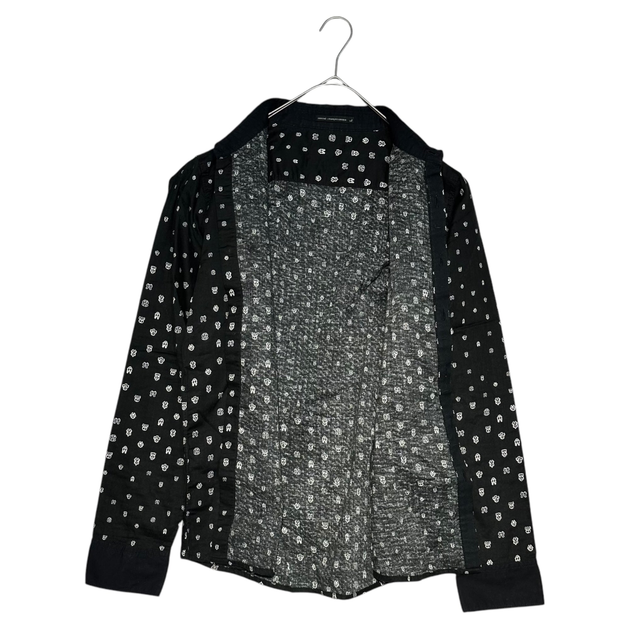 MARITHE FRANCOIS GIRBAUD(マリテフランソワジルボー) 00's One-point embroidery L/S shirt 総柄 ワンポイント 刺繍 長袖 シャツ M7-5202 L ブラック Y2K 比翼