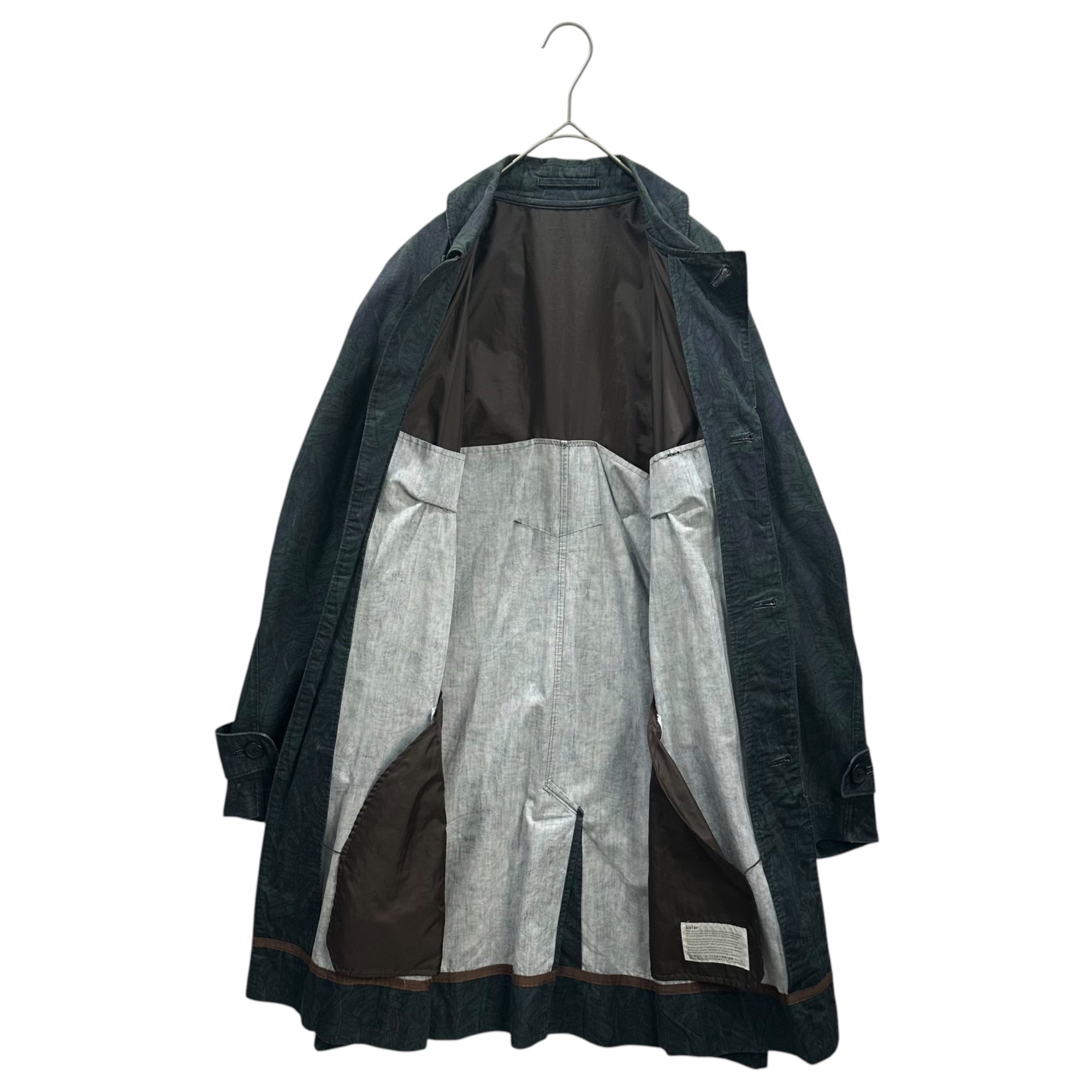 kolor(カラー) 14SS C/L Stand-Collar Coat コットン リネン 切替 総柄 ステンカラー コート 14SCM-C05106 1 グリーン×ネイビー×ブラウン