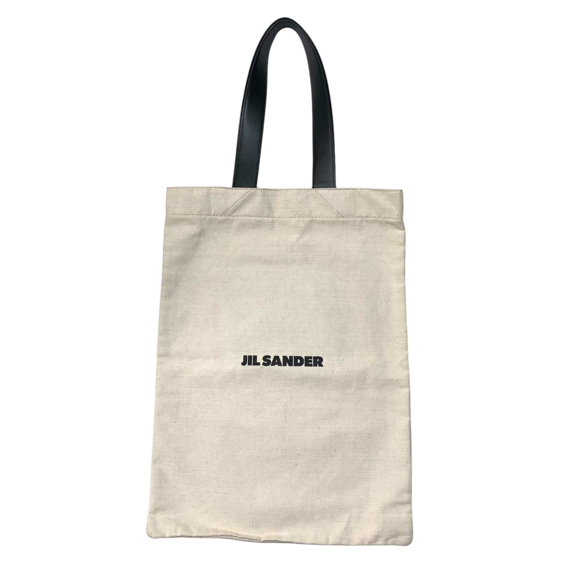 JIL SANDER(ジルサンダー) Logo flat tote bag ロゴ フラット トート バッグ レザーハンドル ナチュラル×ブラック