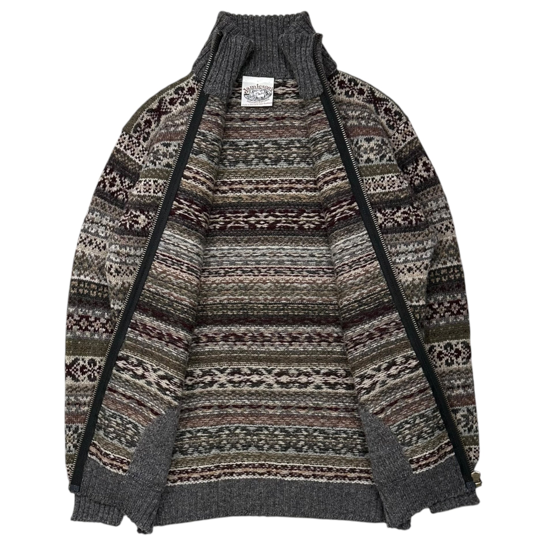 jamieson's(ジャミーソンズ) 90's~00's Nordic pattern full-zip knitノルディック柄 フルジップ ニット MK457Z 44 グレー×マルチカラー
