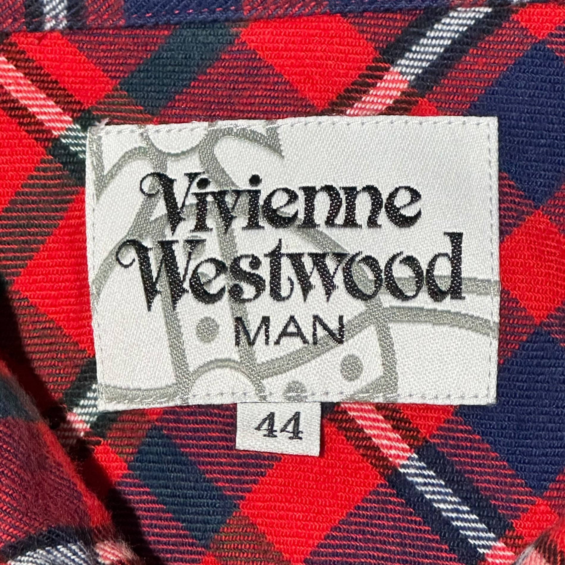 Vivienne Westwood MAN(ヴィヴィアンウエストウッドマン) One-point Check L/S Neck Shirt ワンポイント チェック 長袖 ネルシャツ VW-CR-83745 44(XS程度) レッド×ネイビー