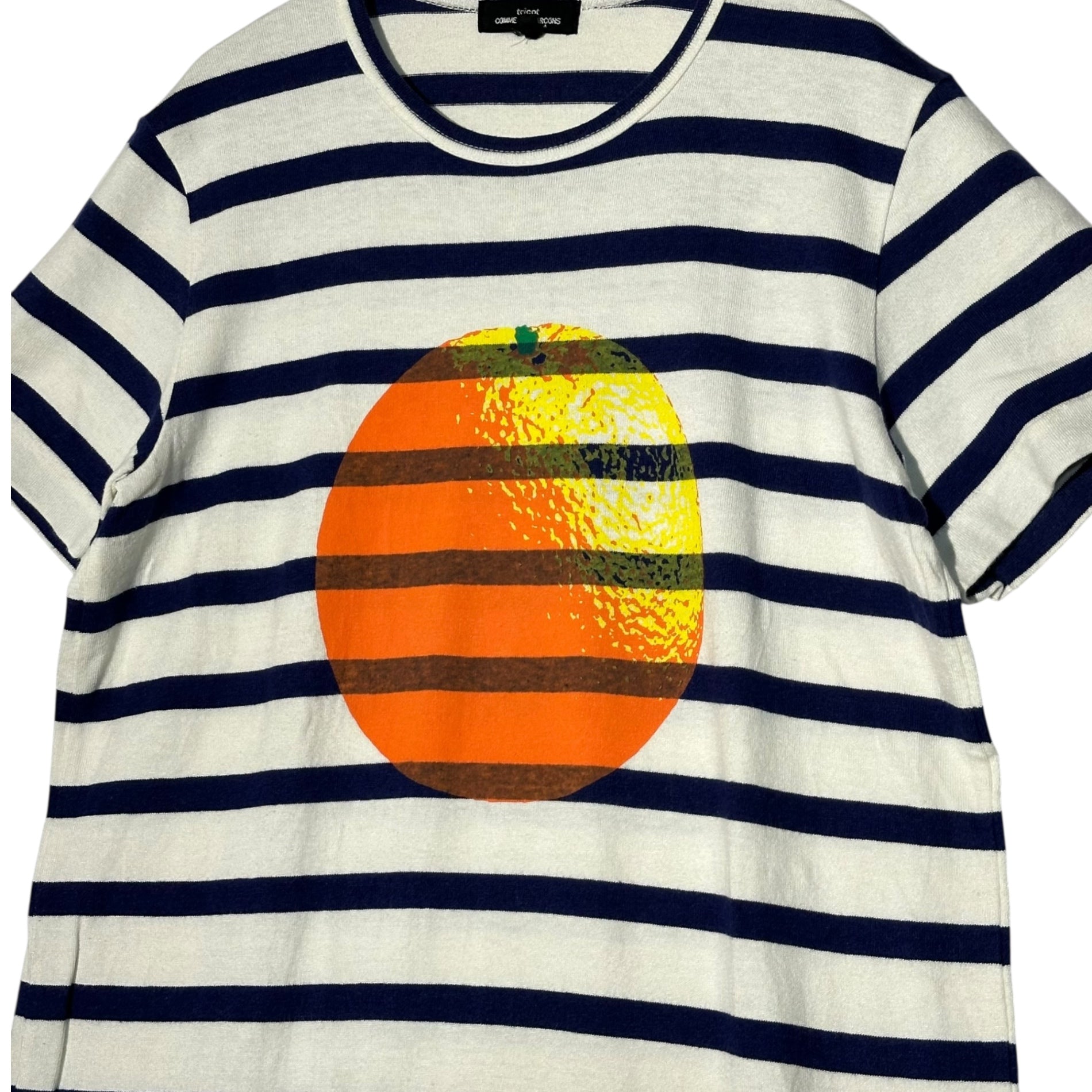 tricot COMME des GARCONS(トリココムデギャルソン) 11SS Orange Print Border Short-Sleeve T-Shirt オレンジ プリント ボーダー 半袖 Tシャツ TG-T042 M ホワイト×ブルー AD2010 みかん