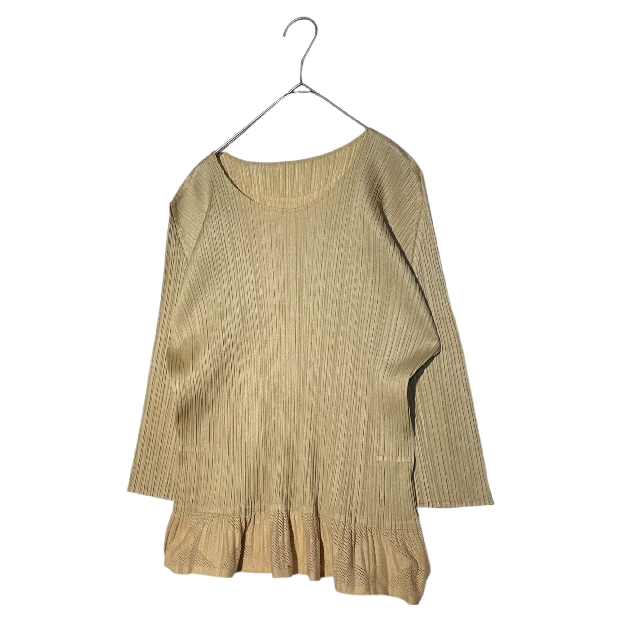 PLEATS PLEASE(プリーツプリーズ) Mesh switch pleated long-sleeved cut-and-sewn shirt メッシュ切替 プリーツ 長袖 カットソー PP73-JK635 4(XL程度) アイボリー
