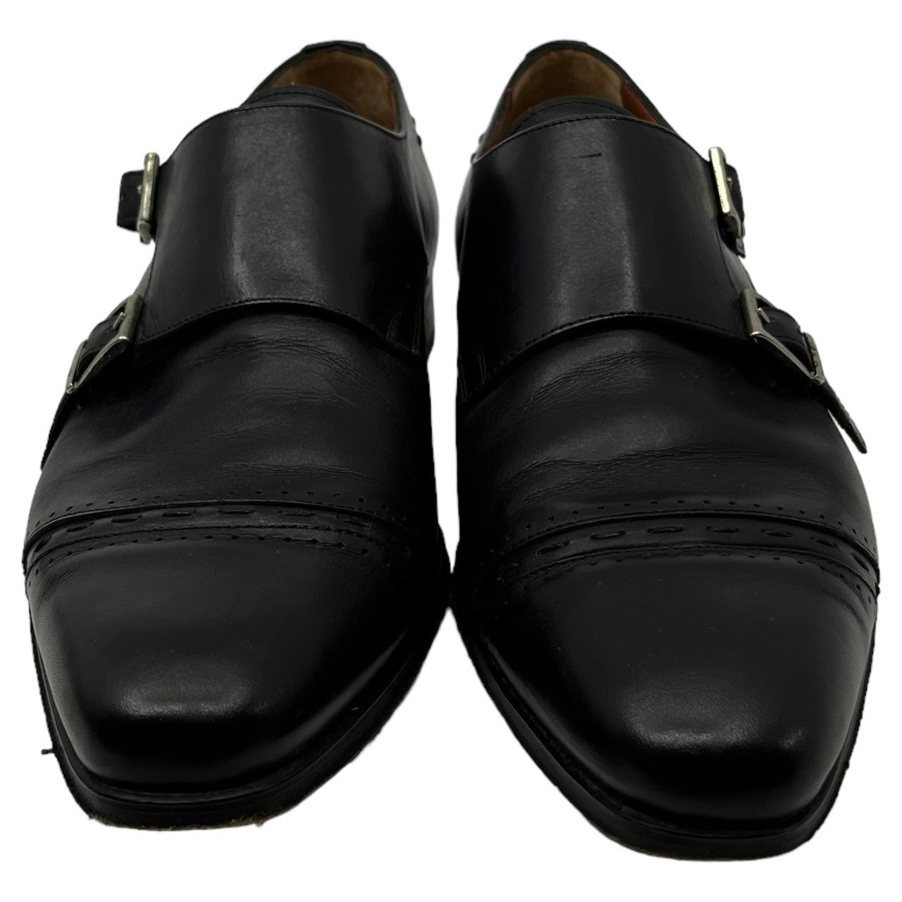 Pertini(ペルティ二) ダブル モンク ストラップ レザー シューズ 23500 6 1/2(26cm程度) ブラック ドレス 革靴