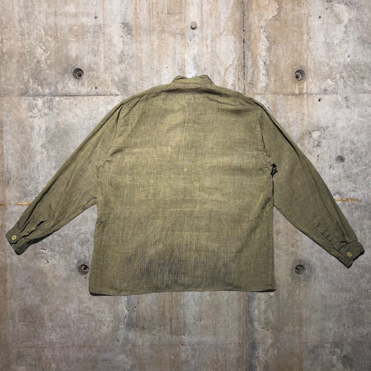 GIORGIO ARMANI(ジョルジオアルマーニ) 90'sバンドカラー1フラップリネンシャツ M ブラウン