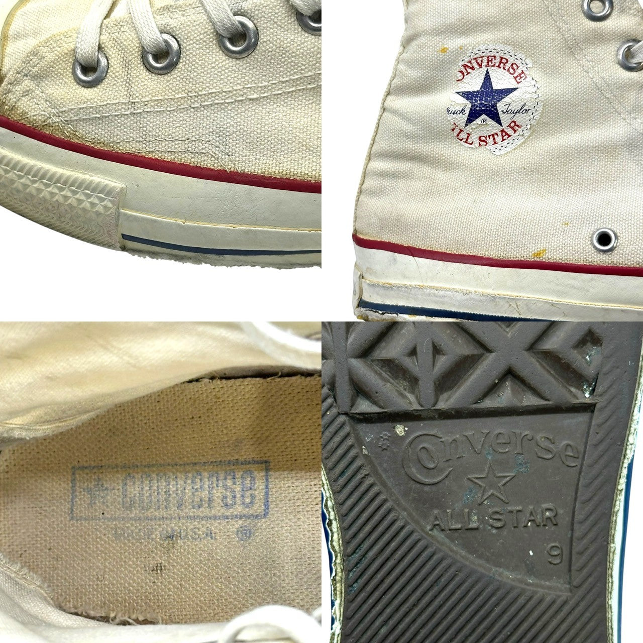 CONVERSE(コンバース) 80's~90's USA made Vintage ALL STAR HI ヴィンテージ ハイカット スニーカー 生成り 9(27.5cm程度) ホワイト 80~90年代 移行期 USA製 囲み