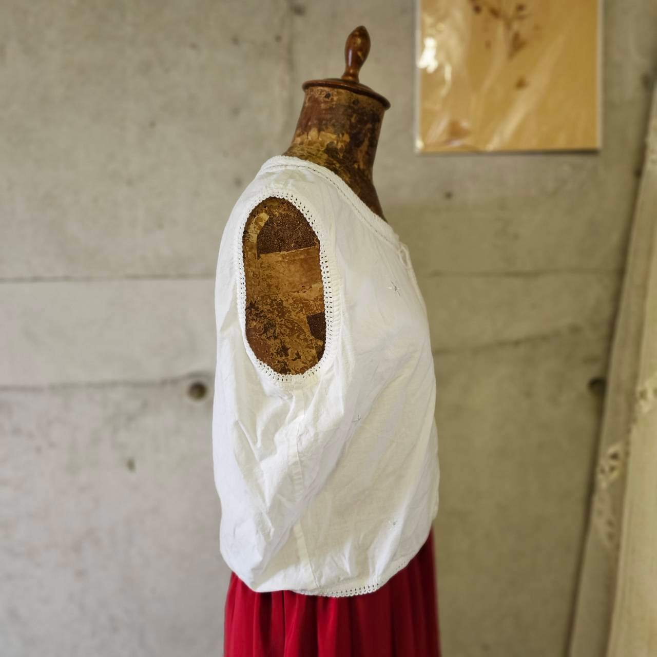 vintage(ヴィンテージ) silver stich and lace vest 刺繍とレースの前開きベスト ブラウス 表記無し(M~Lサイズ程度) ホワイト(刺繍:シルバー)