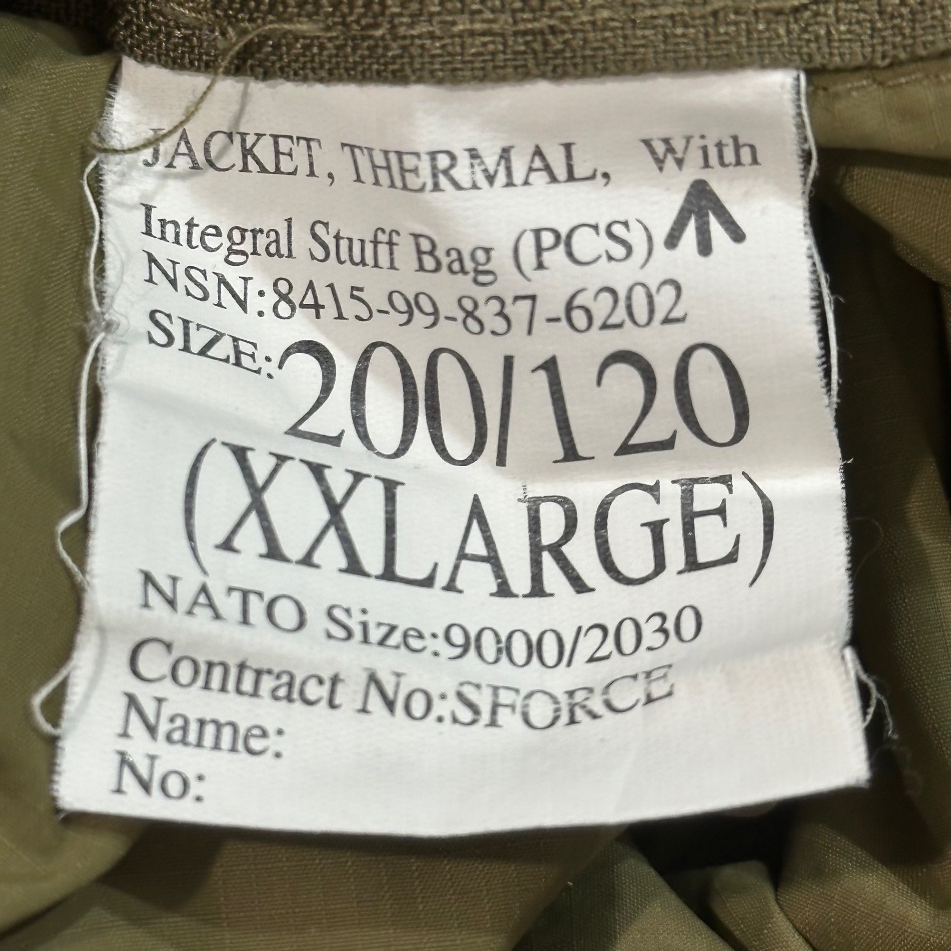 BRITISH MILITARY(イギリス軍) Old BRITISH ARMY PCS THERMAL JACKET イギリス軍 PCS サーマルジャケット 201801 S25 XXL カーキ