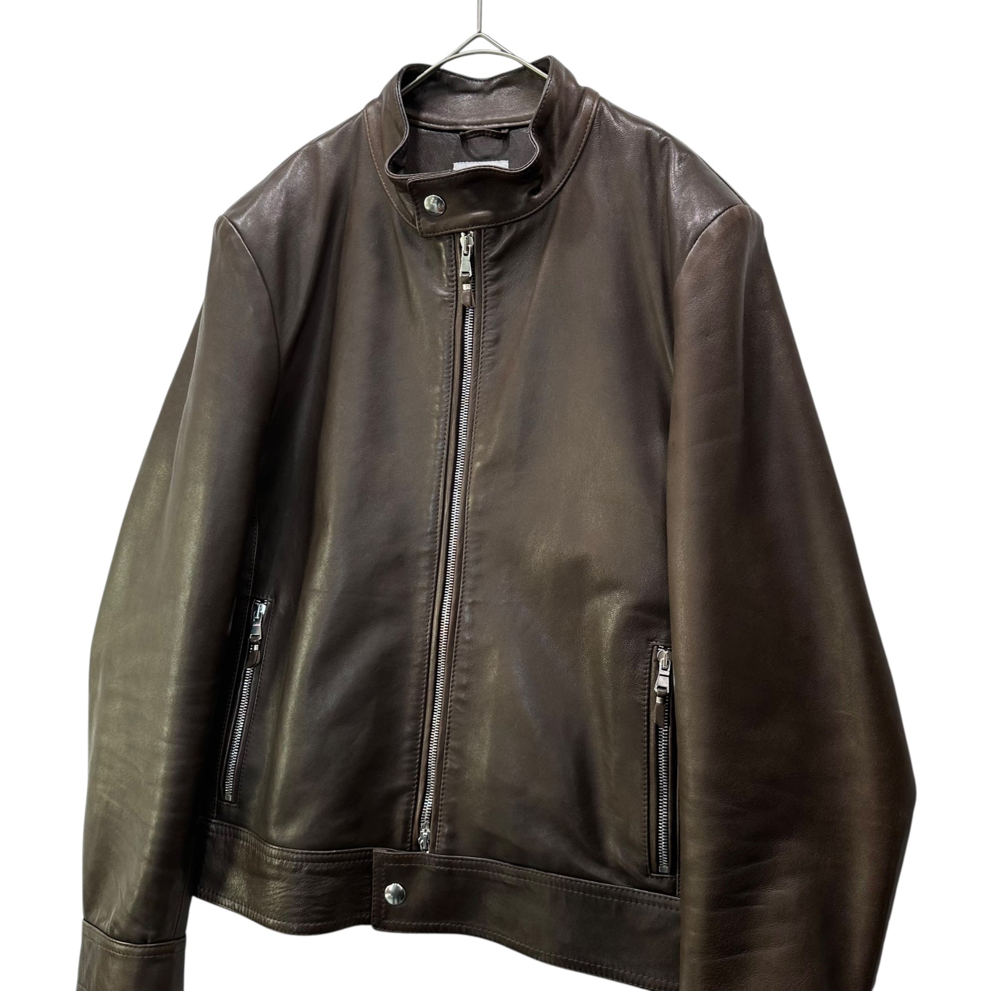 EMMETI(エンメティ) Lambskin Single-Breasted Leather Rider Jacket ラムスキン シングル レザー ライダース ジャケット 44 ブラウン イタリア製