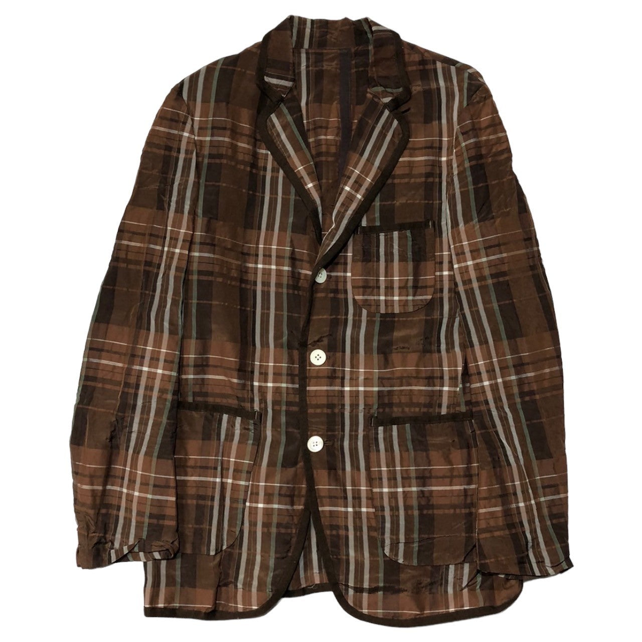 08sircus(08サーカス) 13SS Cupro cotton check jacket キュプラ コットン チェック ジャケット 13SM-JK08 SIZE 1/46 ブラウン