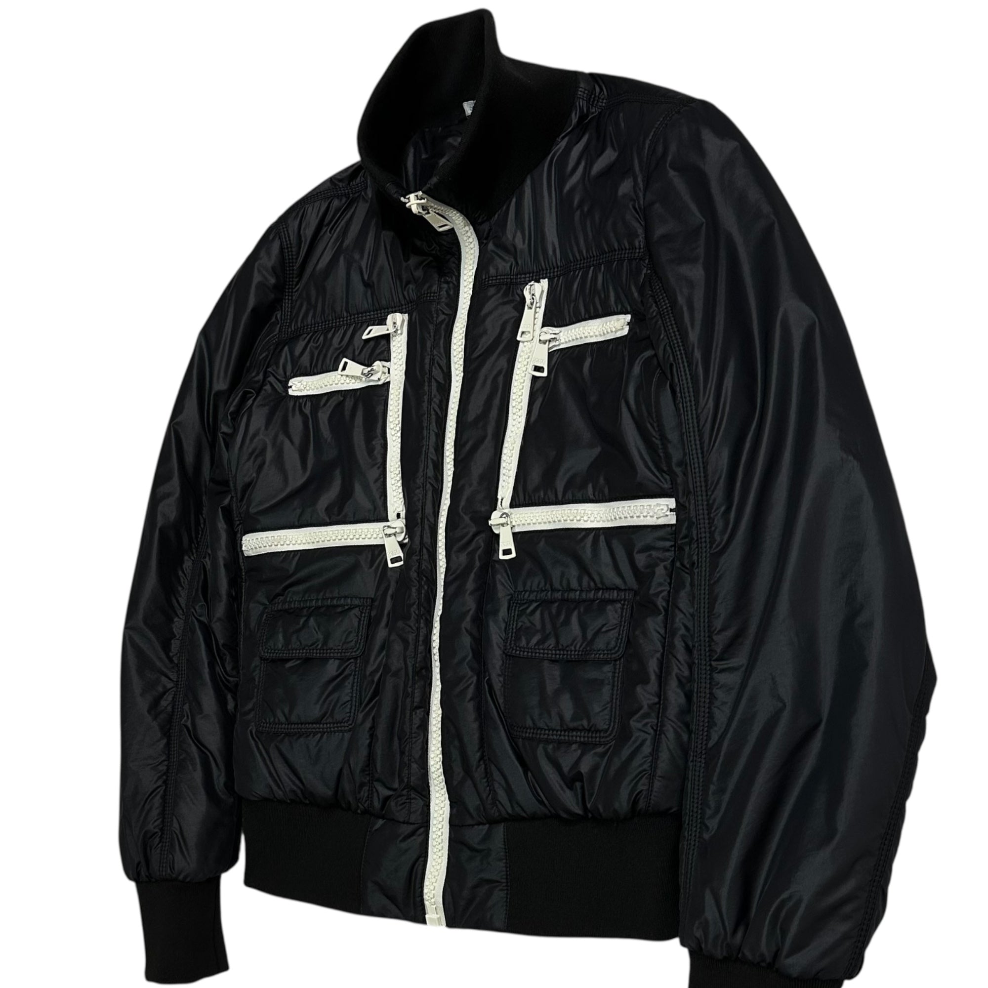 DOLCE&GABBANA(ドルチェ&ガッバーナドルガバ) 00's Big Zip Bicolor Ribbed Zip-up Cotton Blouson 00年代 ビッグジップ バイカラー リブ ジップアップ 中綿 ブルゾン G9G86T/FUMN4 44(XS) ブラック×ホワイト Y2K