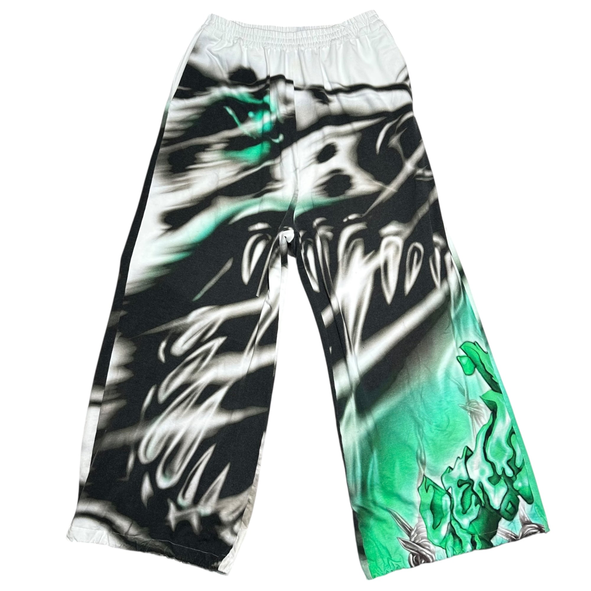 Gerrit Jacob(ジェリット ジェイコブ) White Airbrushed Track Pants ホワイト エアブラッシュド トラック スウェット パンツ L ホワイト×グリーン×ブラック