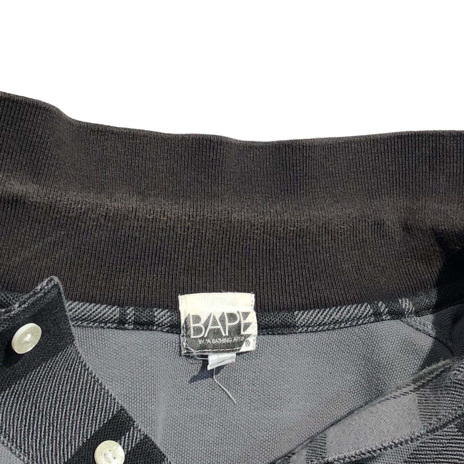 A BATHING APE(アベイシングエイプ) 00's One point logo check polo shirt ワンポイント ロゴ チェック ポロ シャツ L ブラック×グレー