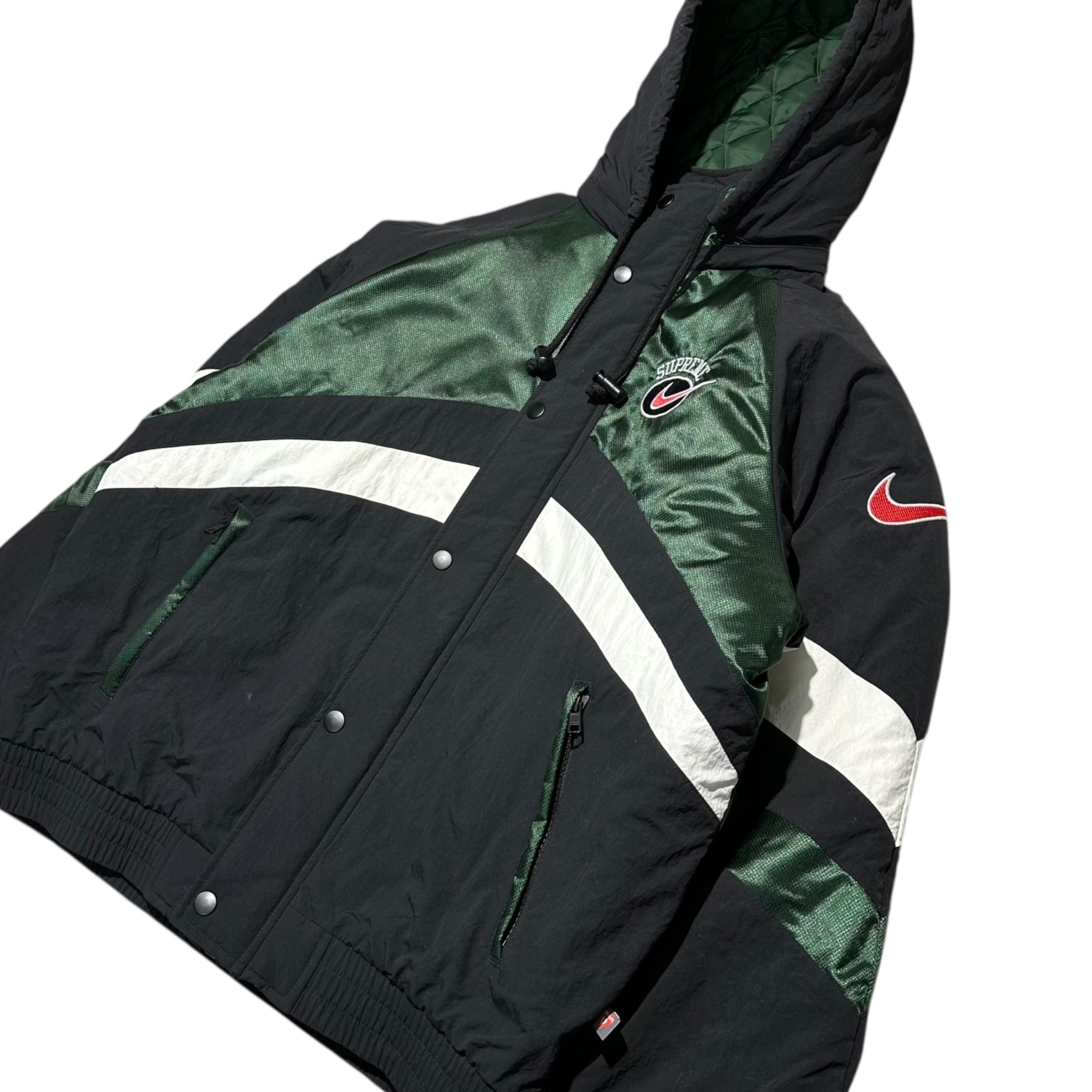 SUPREME×NIKE(シュプリーム×ナイキ) 19SS Hooded Sport Jacket フーデット ロゴ ナイロン 中綿 ジャケット CD6074-010 S ブラック コラボ