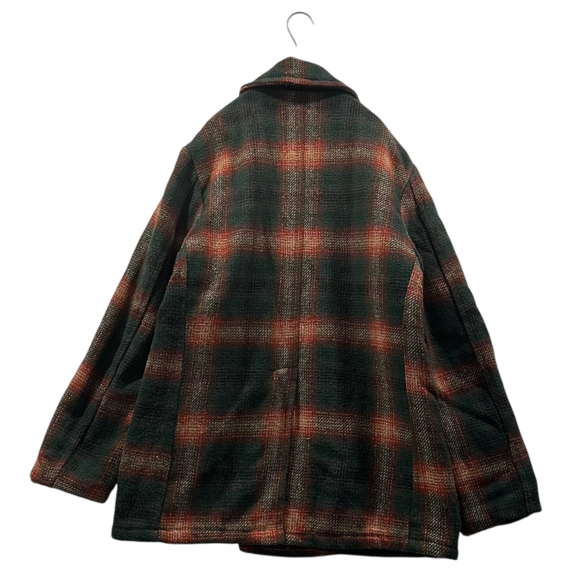 Manhhattan(マンハッタン) 80's Ombre Check Double-Lined Coat 80年代 オンブレ チェック ダブル 中綿 コート M グリーン×オレンジ Vintage ヴィンテージ 古着