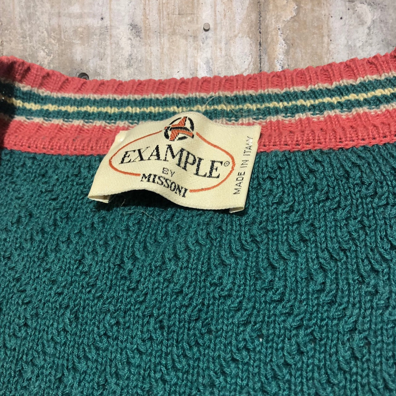 EXAMPLE BY MISSIONI(イグザンプルバイミッソーニ) 80's コットン アクリル 3D ニット カーディガン 綿 カーディガン 80年代 ヴィンテージ SIZE 50(XL程度) グリーン×ピンク