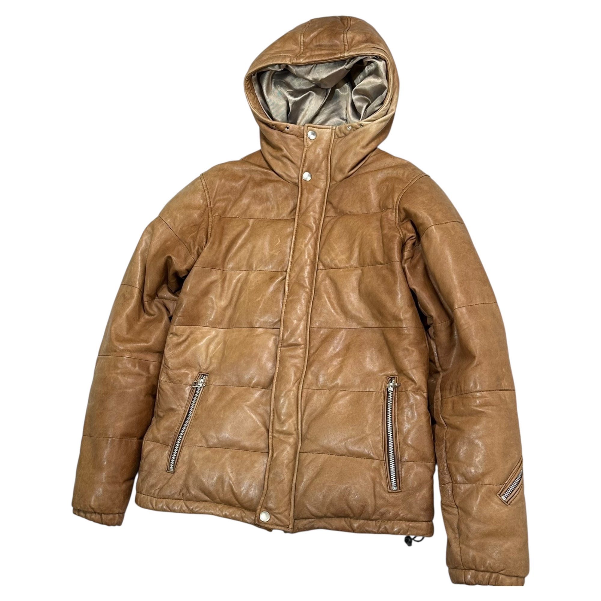 VANQUISH(ヴァンキッシュ) Sheepskin Hooded Down Jacket シープ スキン フーデッド ダウン ジャケット VJJ3029 S ブラウン レザー 本革