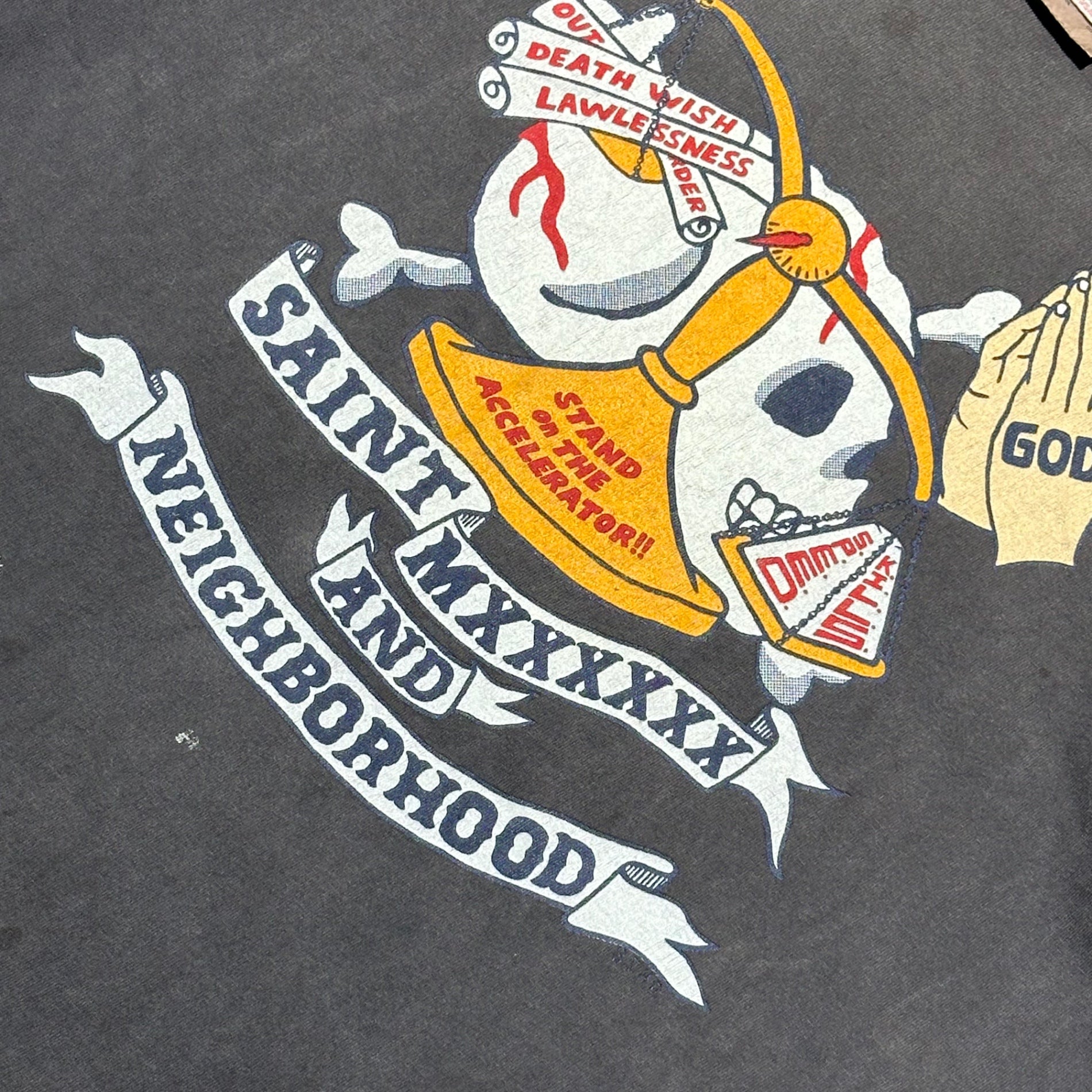 SAINT MICHAEL×NEIGHBORHOOD(セントマイケル×ネイバーフッド) 25SS NH_SS TEE/STHD. PRAY/BLACK ヴィンテージ加工 Tシャツ SM-HR8-0000-C68 XL ブラック