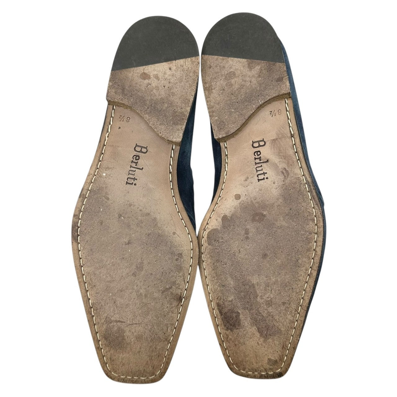 Berluti(ベルルッティ) Square Toe Stitch Blue Suede Leather Slip-On Shoes スクエアトゥ ステッチ ブルースウェード レザー スリッポン シューズ 8 1/2(27.0cm程度) ブルー 袋付属