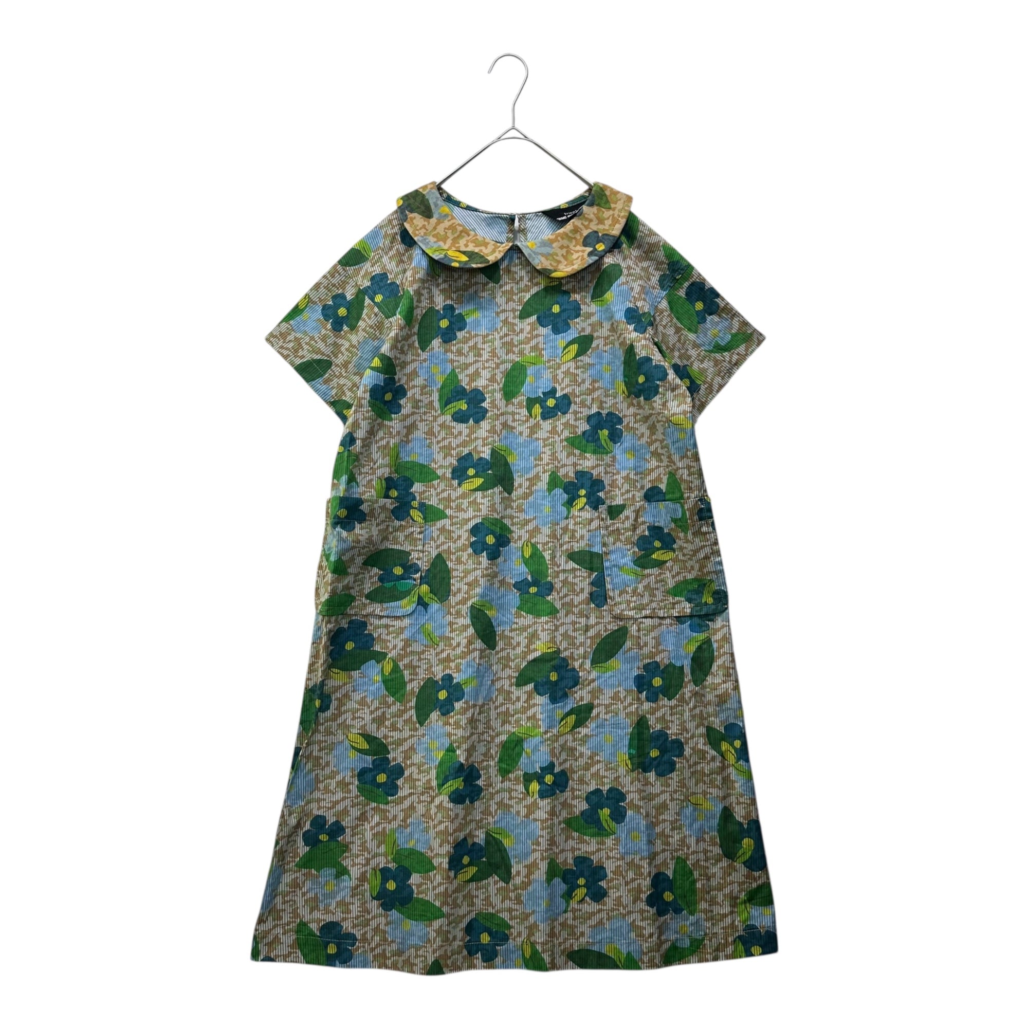 tricot COMME des GARCONS(トリココムデギャルソン) 13AW Botanical & Stripe Design S/S Dress ボタニカル & ストライプ デザイン 半袖 ワンピース TL-O012 M ブルー×グリーン×ブラウン AD2013