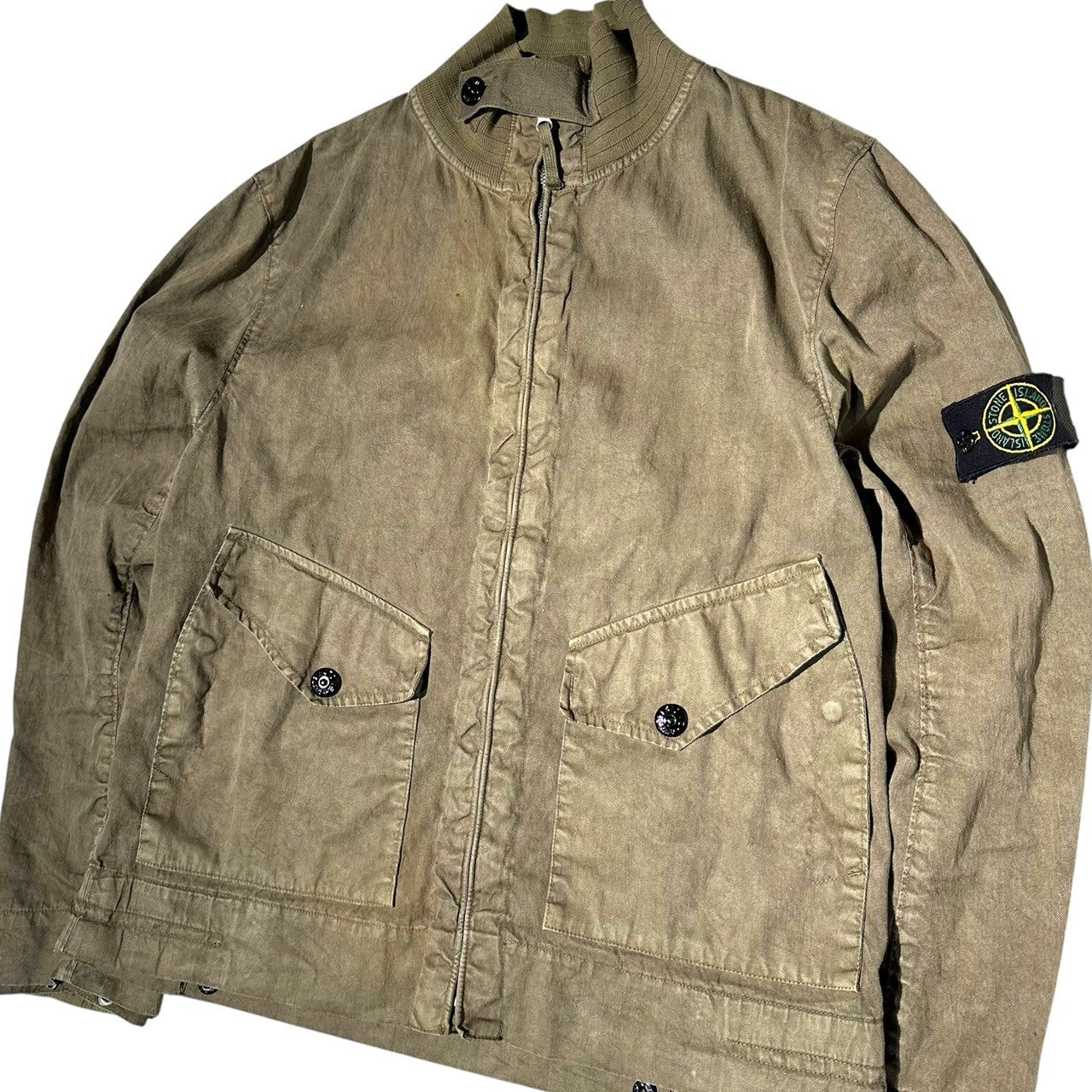STONE ISLAND(ストーンアイランド) 04SS US NAVY G8 Sampling Zip-up Lion Flax Blouson Jacket G8 サンプリング ジップアップ リネン ブルゾン M カーキ アーカイブ稀少品