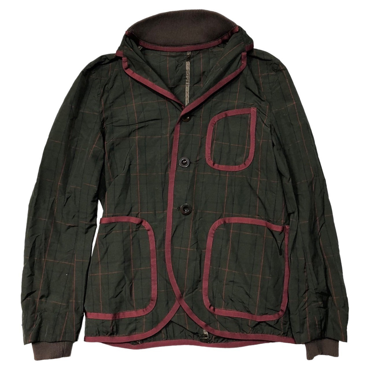 sacai(サカイ) 12SS Polyester silk piping design jacket ポリエステル シルク パイピング デザイン ジャケット 12-00232M SIZE 1(S) カーキ×ワインレッド
