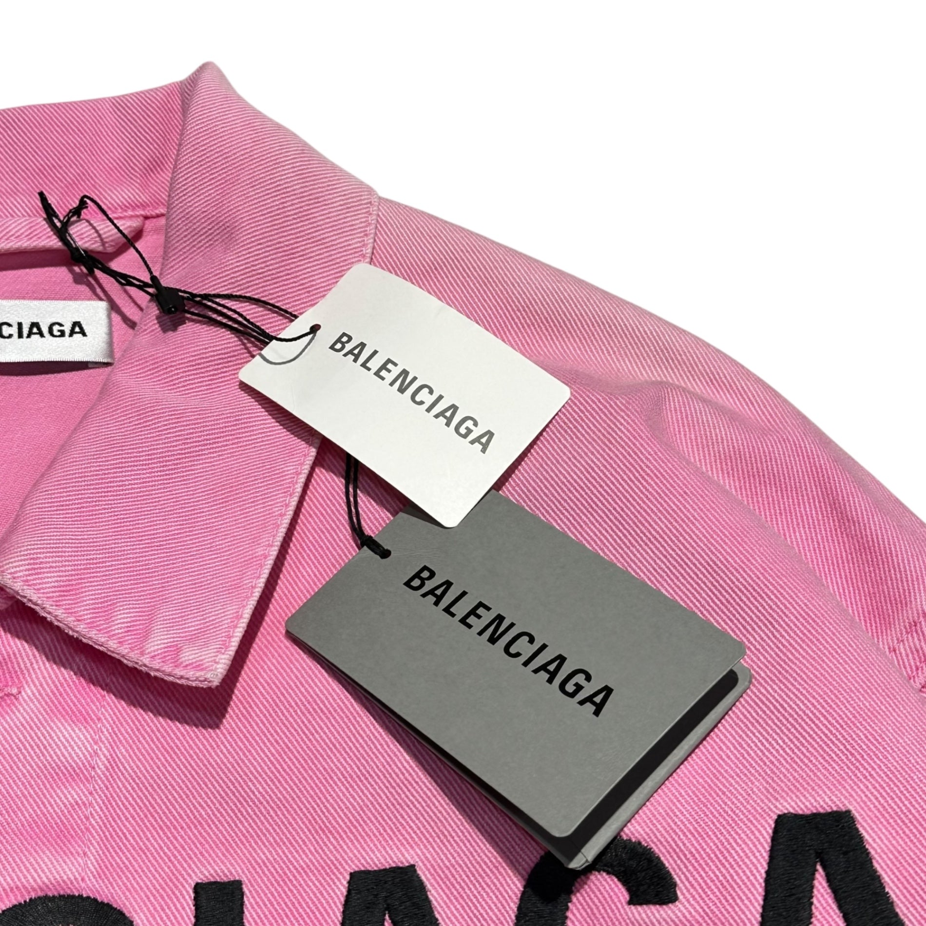 BALENCIAGA(バレンシアガ) 21SS Front Logo Dyed Pink Denim Jacket フロント ロゴ 後染め ピンク デニム ジャケット 594386 TEW37 32 ピンク×ブラック