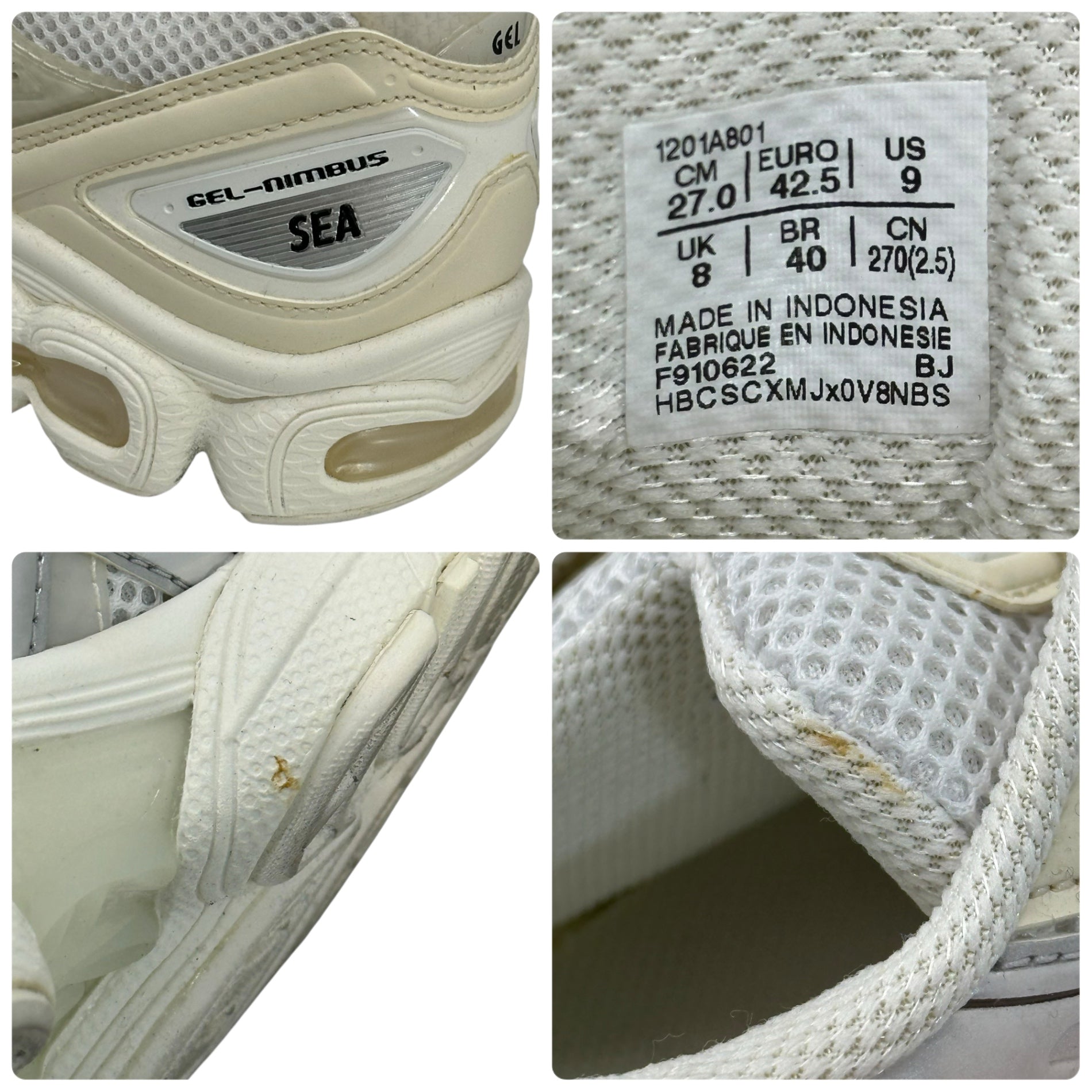 asics×WIND AND SEA(アシックス×ウィンダンシー) Gel-Nimbus 9 "White/Pure Silver" ゲルニンバス 9 1201A801-100 27cm ホワイト×アイボリー ローカット スニーカー コラボ
