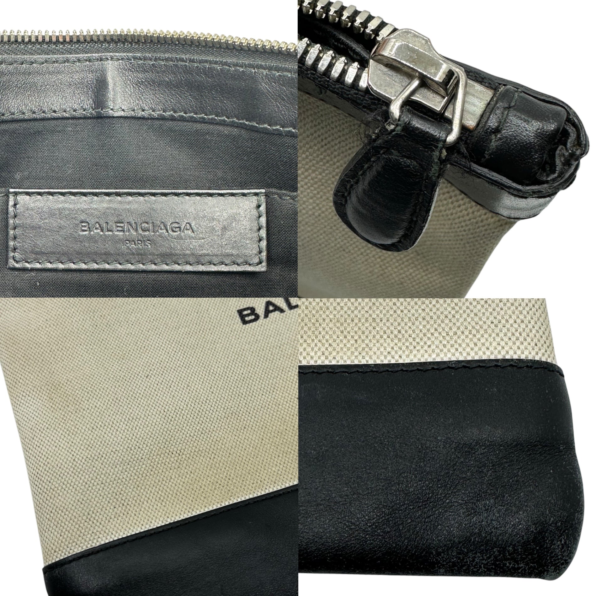 BALENCIAGA(バレンシアガ) Leather switching canvas clutch bag レザー 切替 キャンバス クラッチ バッグ 420407・1080・C・538735 FREE アイボリー×ブラック
