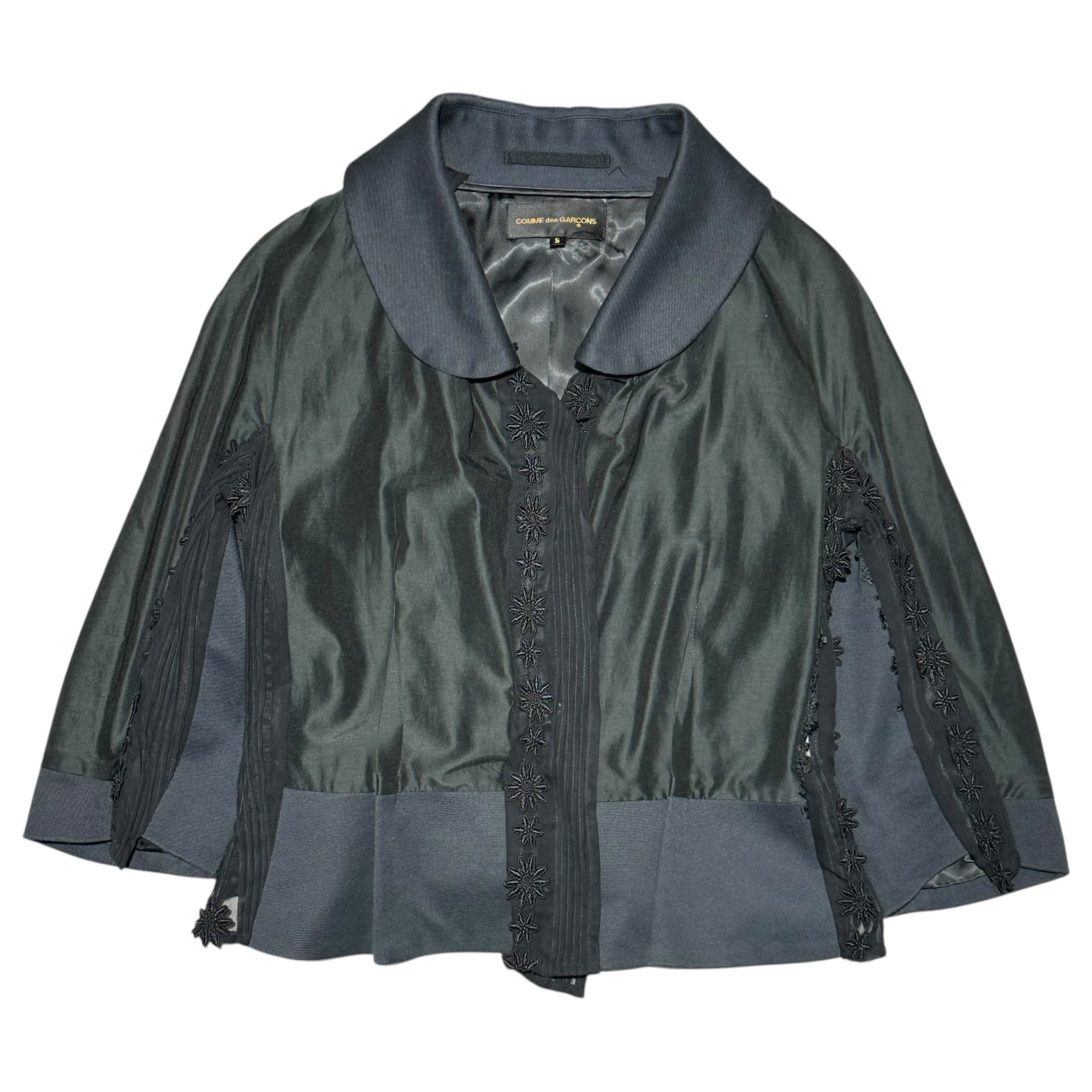 COMME des GARCONS(コムデギャルソン) Lace-embellished round collar hook button jacket レース装飾 丸襟 フックボタン ジャケット 2000年代品 S ブラック