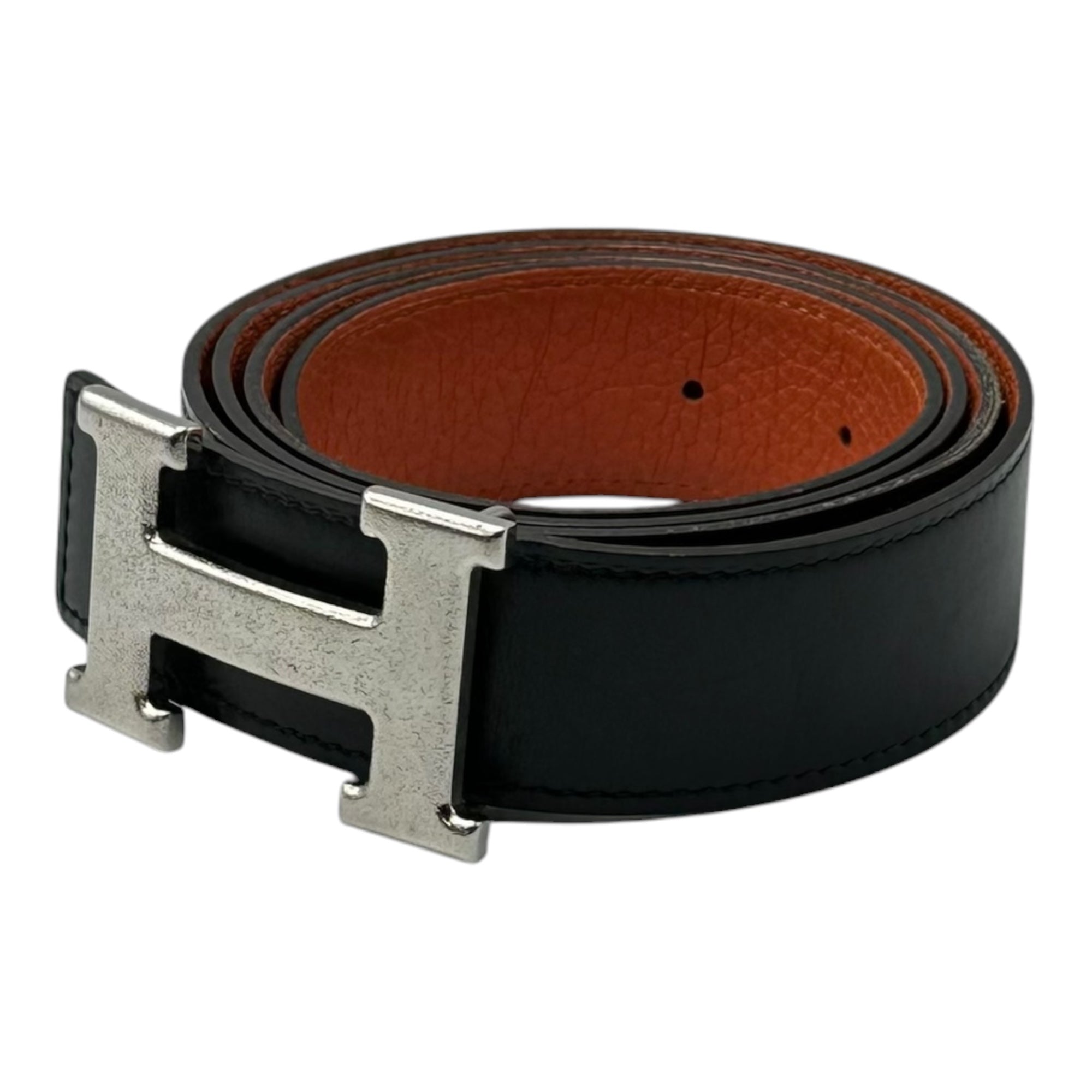 HERMES(エルメス) Constance Belt コンスタンス ベルト 105 ブラック×シルバー レザー Hバックル 刻印□Q