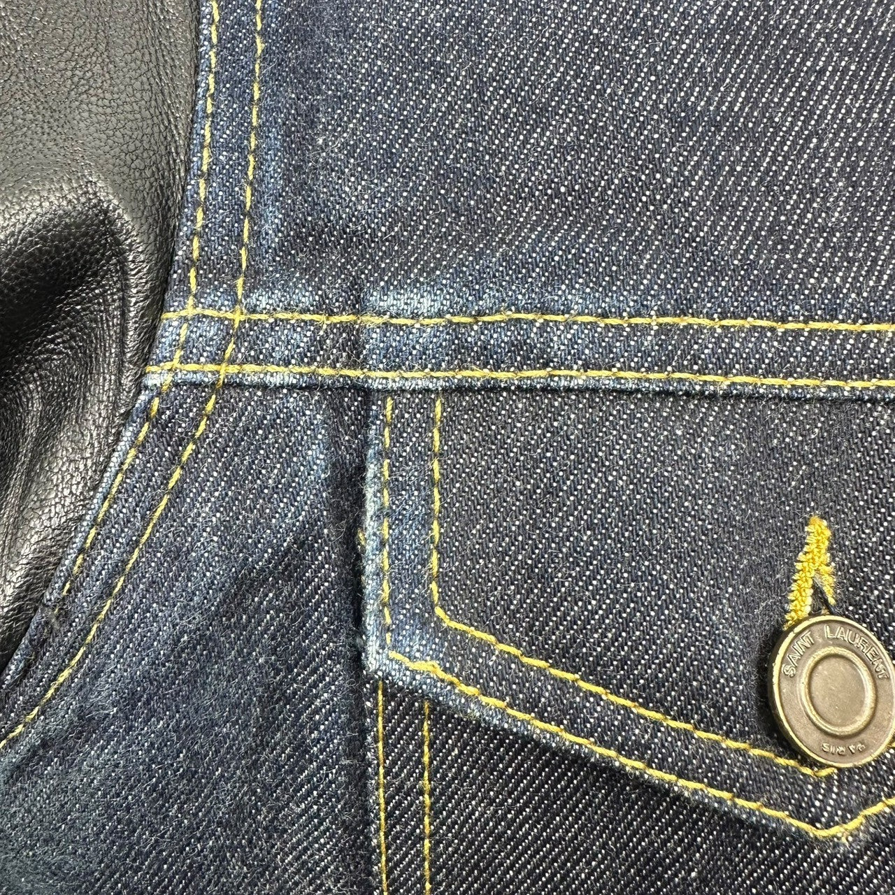 SAINT LAURENT(サンローラン) 13AW leather sleeve denim jacket レザー スリーブ デニム ジャケット UP53 2013 01058 S インディゴ×ブラック Hedi Slimane期 エディスリマン