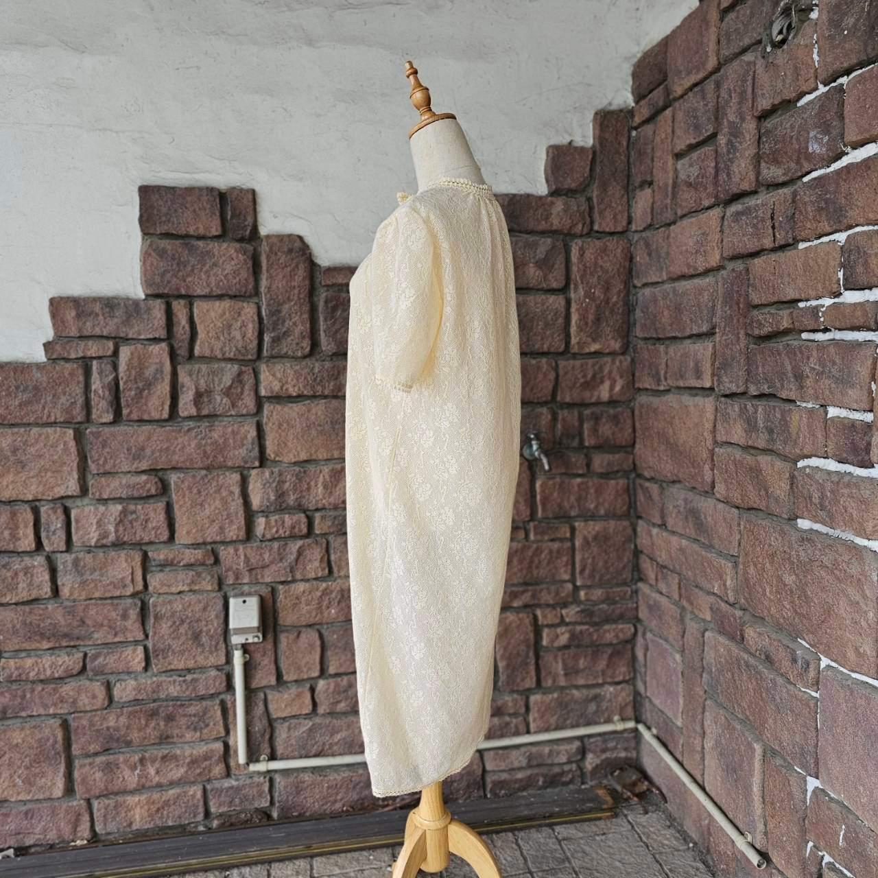 VINTAGE(ヴィンテージ) 60~70's knit lace pullover button dress ニットレース プルオーバー ボタン ワンピース SIZE 40(M~L) ベージュ SWISS VINTAGE