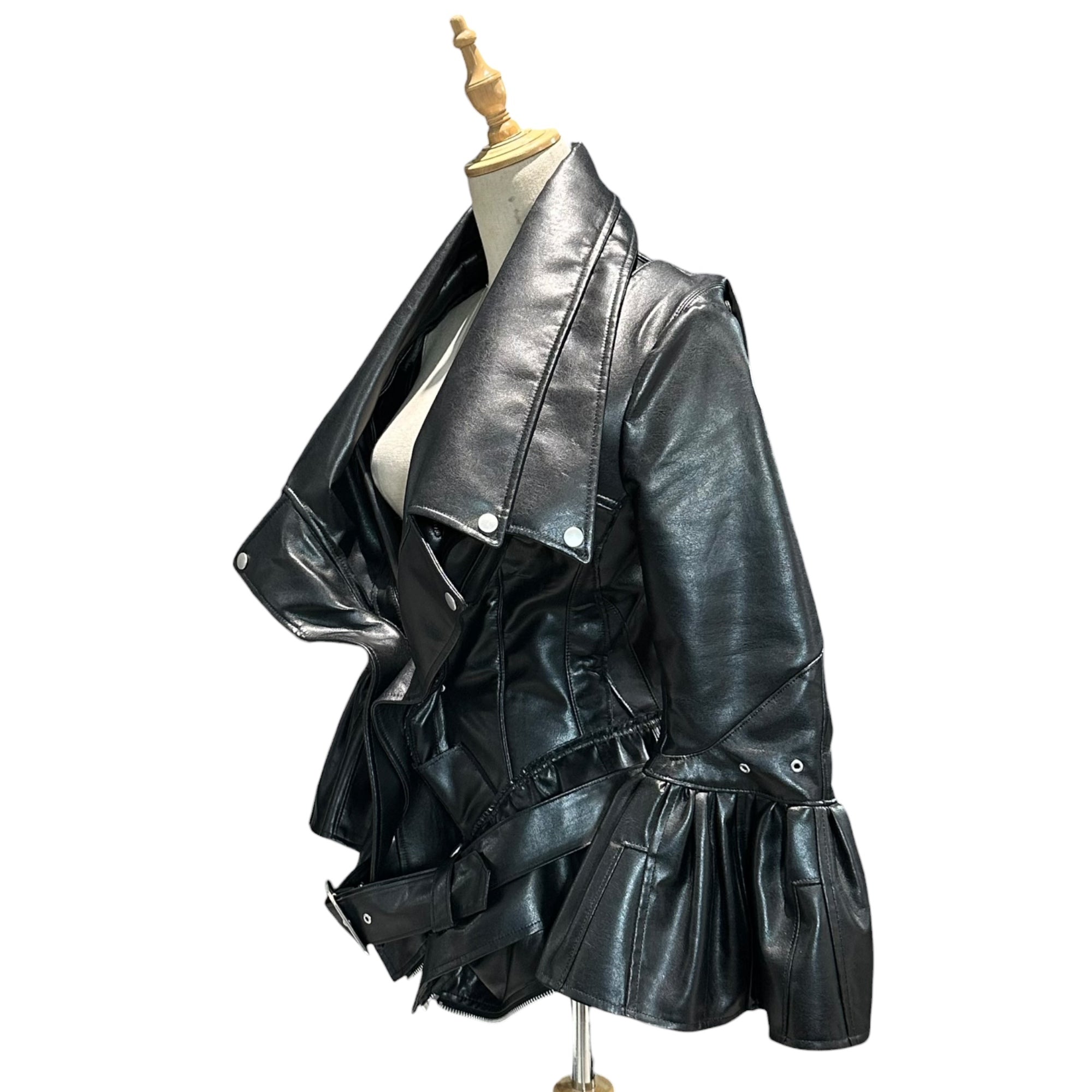JUNYA WATANABE(ジュンヤワタナベ) 2022AW Deconstructed and Reconstructed Faux Leather Biker Jacket 解体 再構築 フェイクレザー ライダース ジャケット JJ-J054 S ブラック AD2022