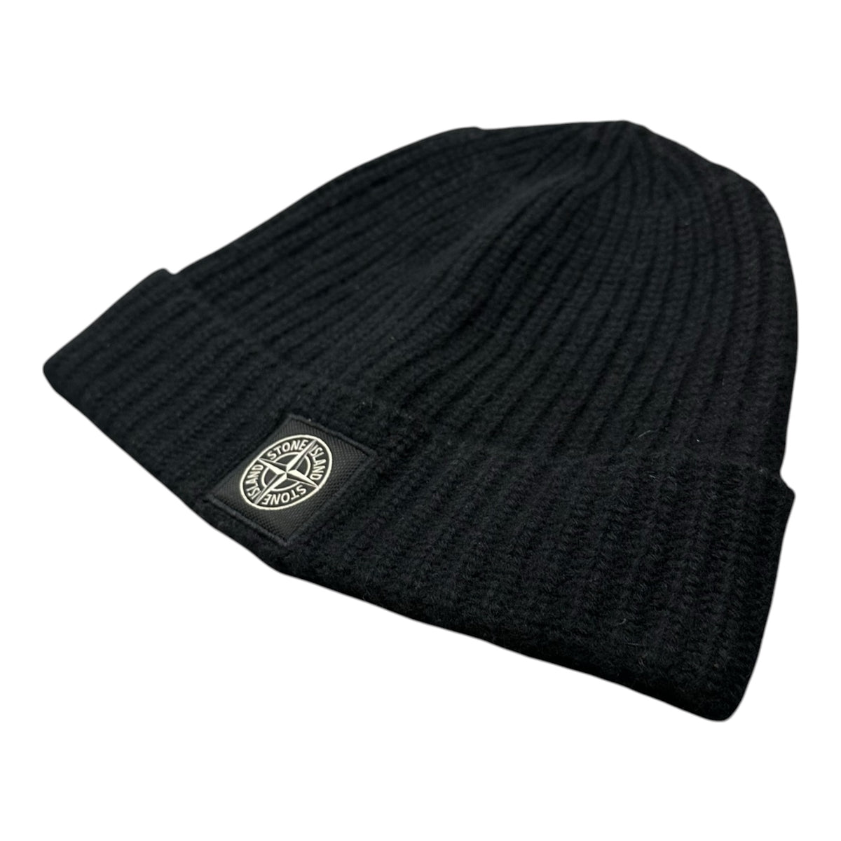 STONE ISLAND(ストーンアイランド) Wool Ribbed Knit Cap Beanie ウール リブ ニット キャップ ビーニー 7915N1085 ブラック
