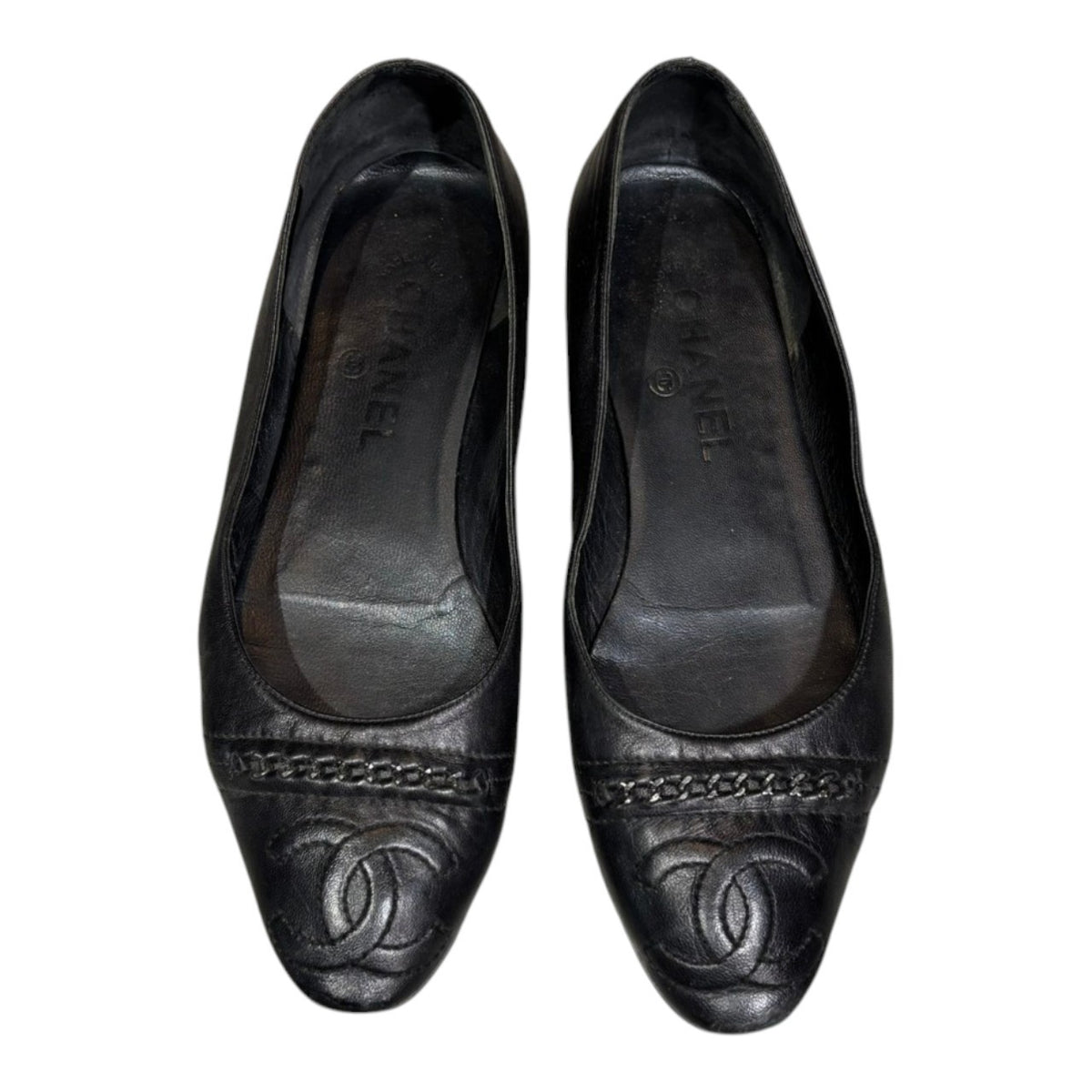CHANEL(シャネル) CC Logo Chain Ballet Shoes ココマーク チェーン バレエ シューズ 38(24cm程度) ブラック パンプス
