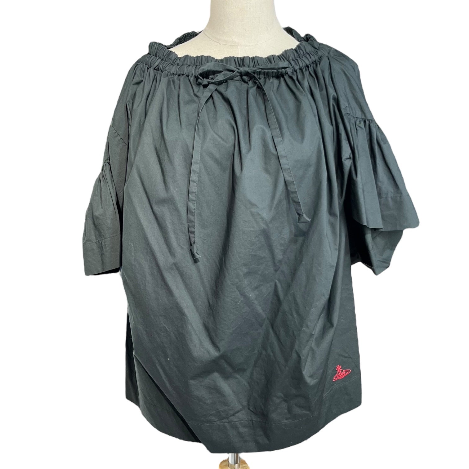 Vivienne Westwood RED LABEL(ヴィヴィアンウエストウッドレッドレーベル) 2WAY Orb Logo Embroidery Ruffle Sleeve Off Shoulder Blouse Skirt オーブ ロゴ 刺繍 フリル スリーブ オフショルダー ブラウス スカート 16--12-801022 00(FREE) ブラック