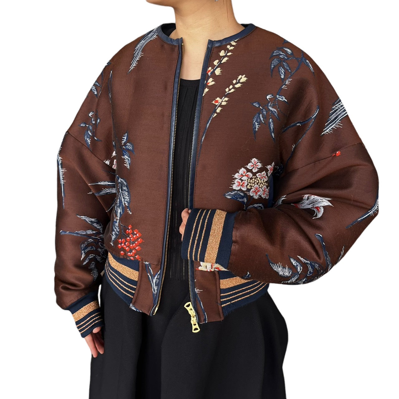 mame kurogouchi(マメクロゴウチ) 18AW double cloth flower brouson/ダブルクロスフラワーブルゾン/刺繍/ジャケット MM18AW-JK045 2(Mサイズ程度) ブラウン