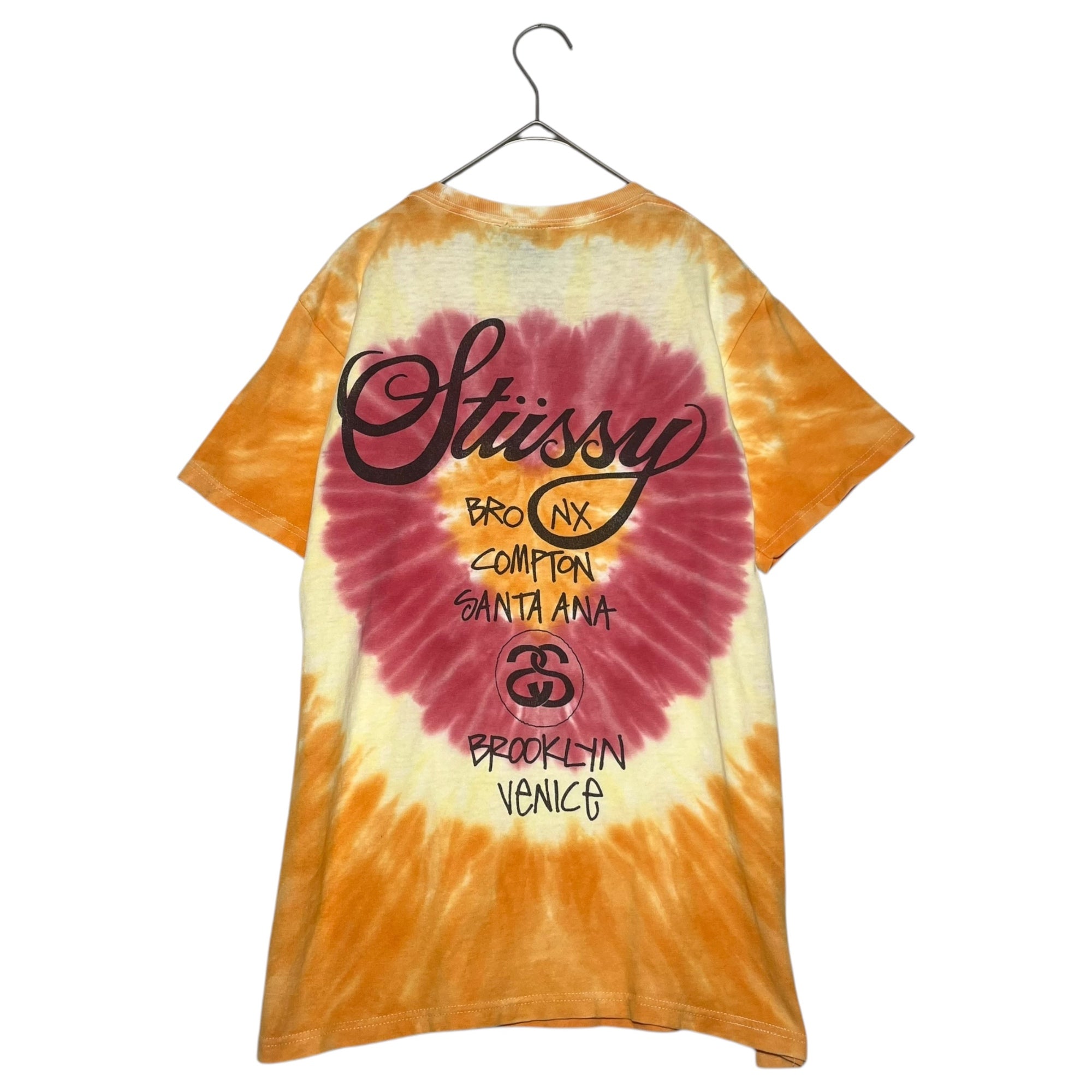 STUSSY(ステューシー) Tie dye world tour T-shirt タイダイ染め ワールドツアー Tシャツ S ピンク×オレンジ