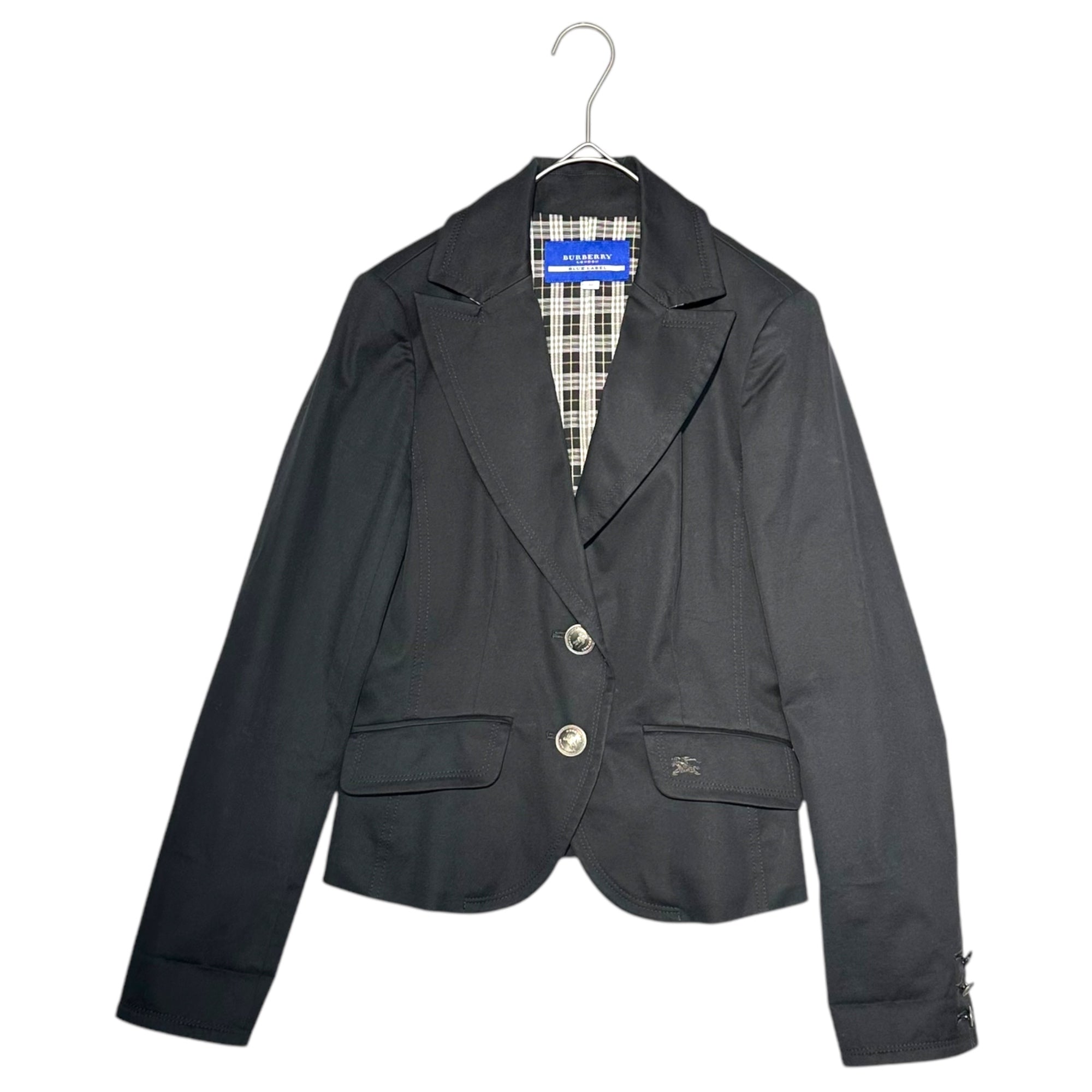 BURBERRY BLUE LABEL(バーバリーブルーレーベル) Burberry Check Lined Silver Button Blazer バーバリー チェック ライニング 銀ボタン ブレザー FC505-225-09 38(M程度) ブラック 裏地 テーラード ジャケット