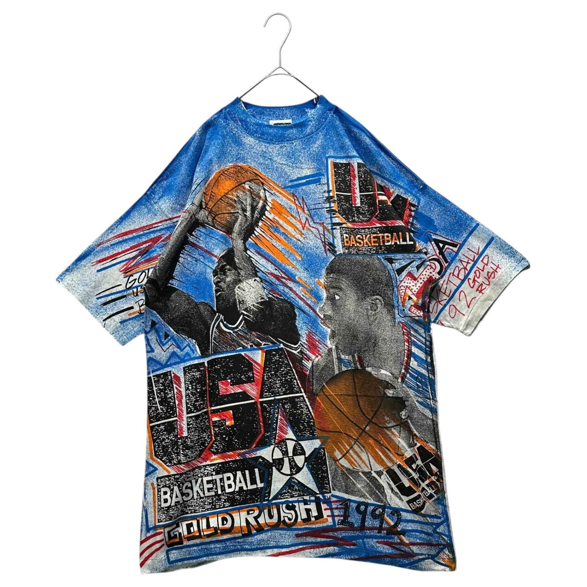 VINTAGE(ヴィンテージ) 1992 Barcelona Olympics Magic Johnson Michael Jordan Dream Team T-shirt バルセロナ オリンピック マジックジョンソン マイケルジョーダン ドリームチーム Tシャツ L ブルー 90年代 現役NBA選手代表入りドリームチーム