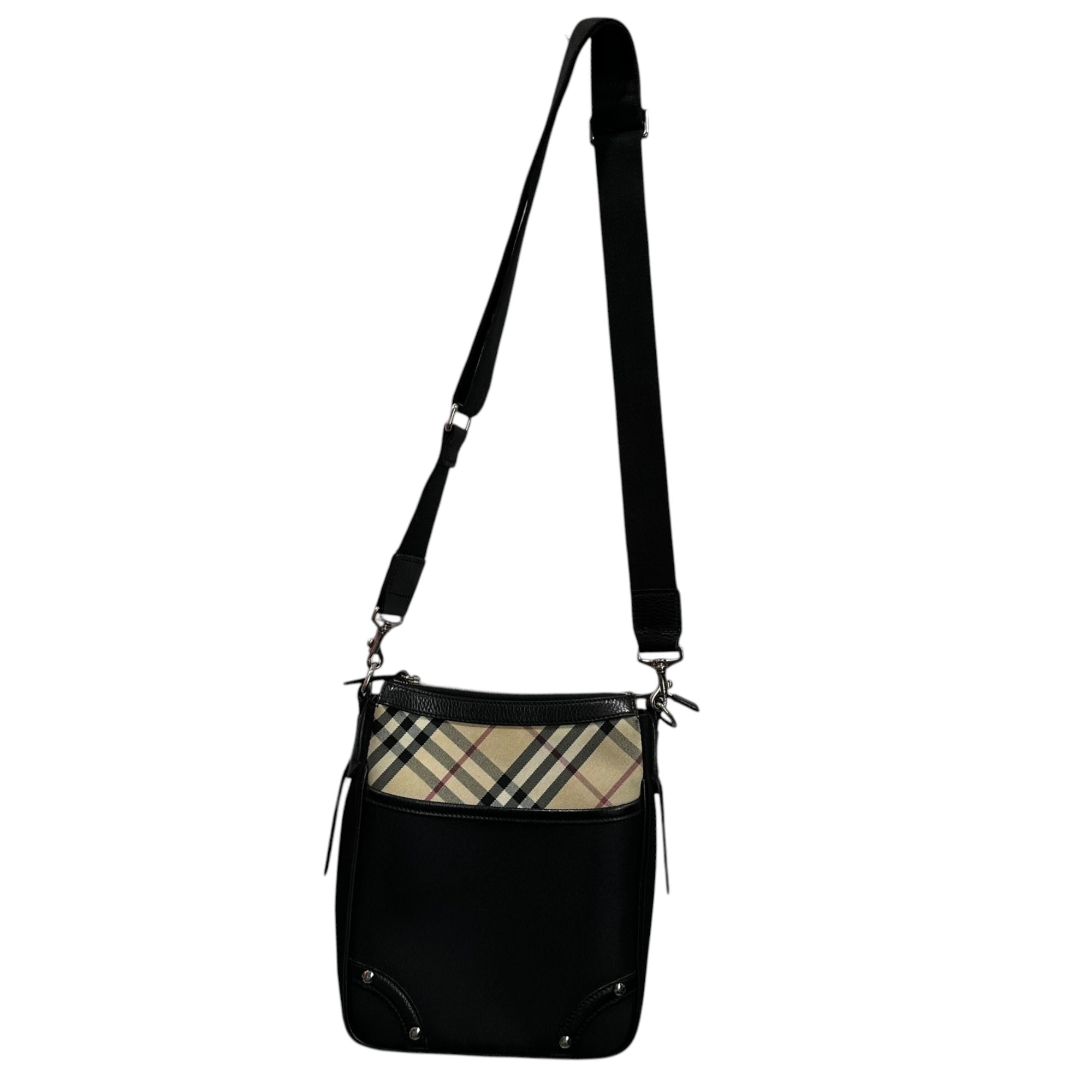 BURBERRY(バーバリー) Nova Check Leather-Accent Shoulder Bag ノヴァチェック レザー切替 ショルダー バッグ ブラック