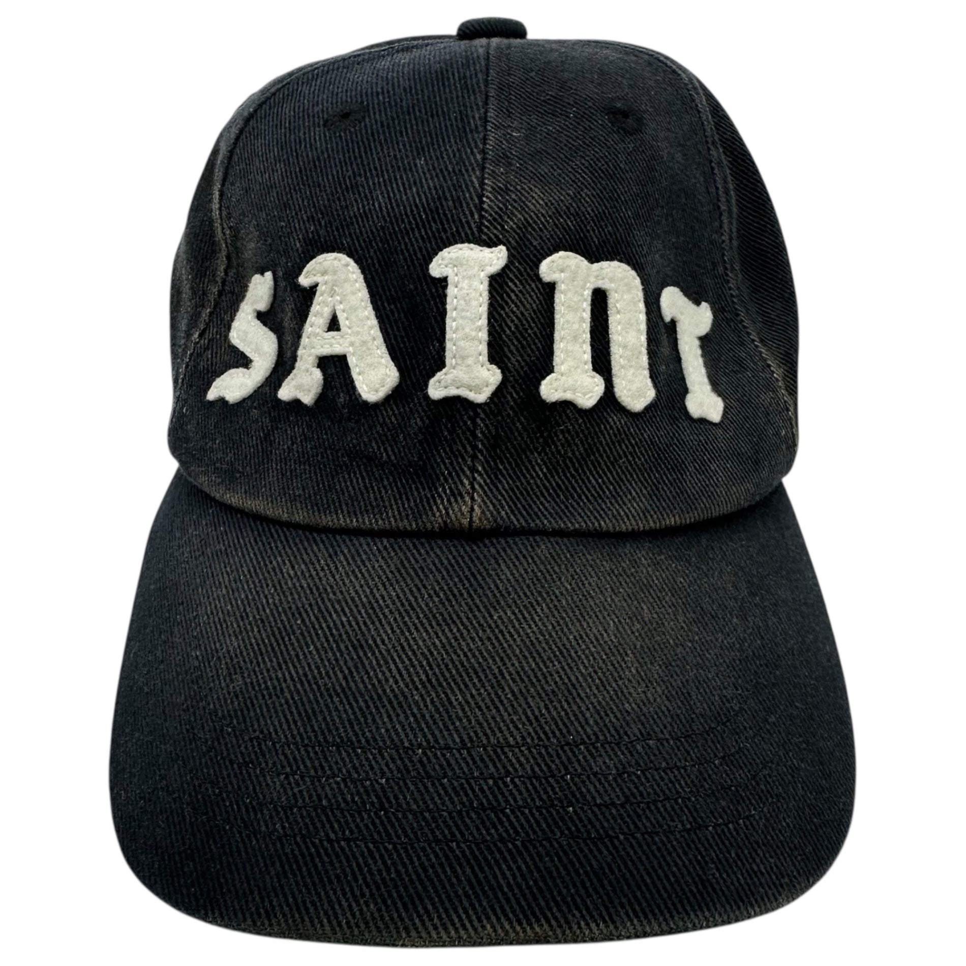 SAINT MICHAEL(セントマイケル) 25SS 6PANEL CAP / SAINT / BLACK ヴィンテージ 加工 ロゴ キャップ SM-HR-0000-179 OS ブラック 帽子