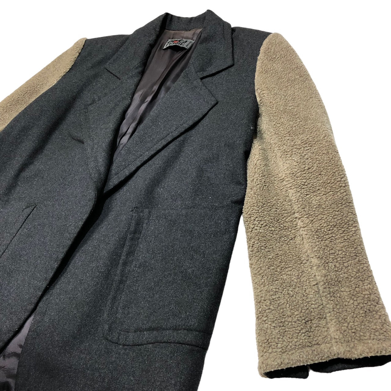 oaks by FERRE(オークスバイフェレ) 90'sボアスリーブウールジャケット 42(L~XL程度) グレー×ベージュ MADE IN ITALY