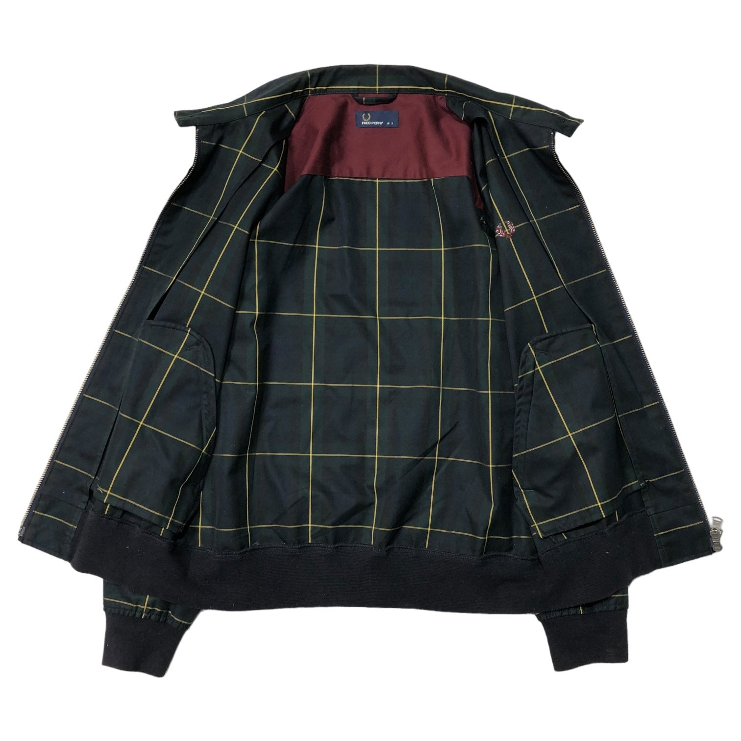 FRED PERRY(フレッドペリー) Harrington jacket ハリントン ジャケット F2472 S グリーン×ネイビー ウォーター リペレント スイングトップ ジャケット チェック
