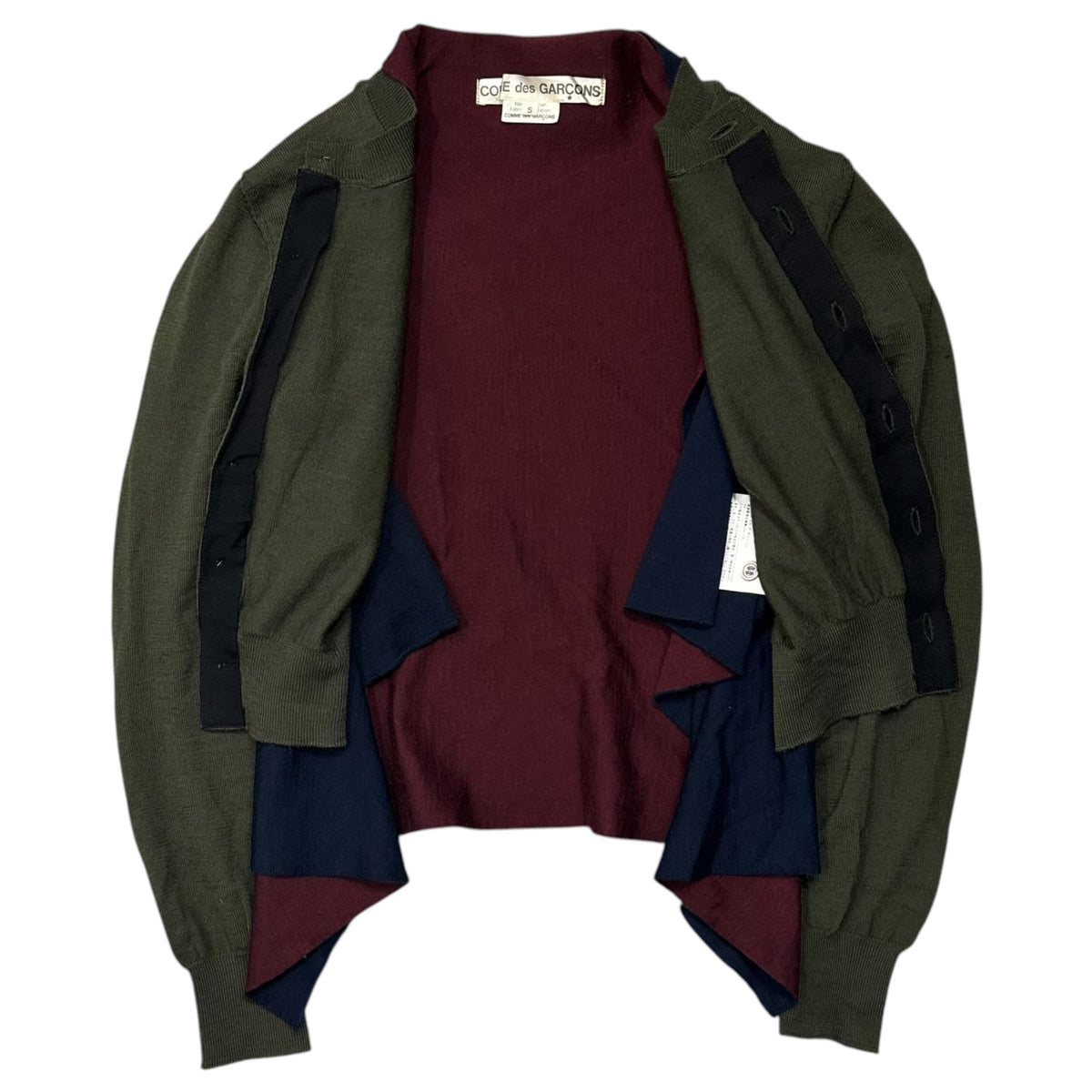 COMME des GARCONS(コムデギャルソン) 2009AW Contrast-Color Layered Button-Front Knit Cardigan 切替 レイヤード ボタン ニット カーディガン GD-N008 FREE カーキ×ネイビー×ワインレッド AD2009 00s アーカイブ