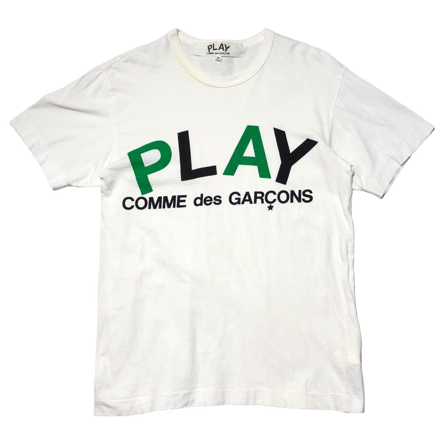 PLAY COMME des GARCONS(プレイコムデギャルソン) "PLAY" logo Tシャツ AZ-T048 S ホワイト×グリーン AD2006 半袖ロゴ
