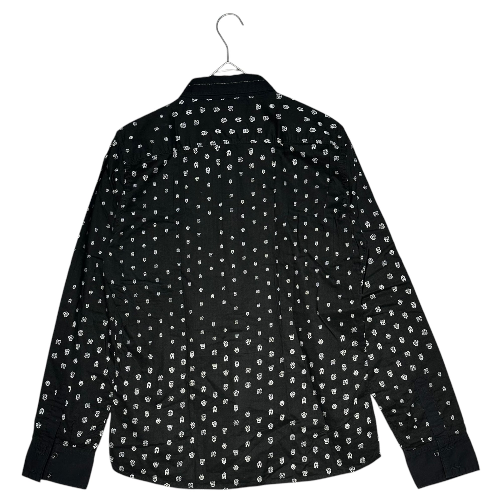 MARITHE FRANCOIS GIRBAUD(マリテフランソワジルボー) 00's One-point embroidery L/S shirt 総柄 ワンポイント 刺繍 長袖 シャツ M7-5202 L ブラック Y2K 比翼