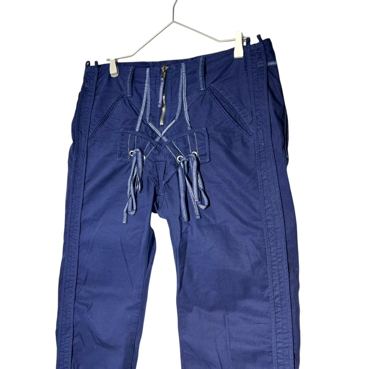 MARITHE FRANCOIS GIRBAUD(マリテフランソワジルボー) 00's Front Ribbon Back Pockets Cropped Colored Pants フロントリボン バックポケット クロップド カラー パンツ M6-2177 L ネイビー Y2K ギミック