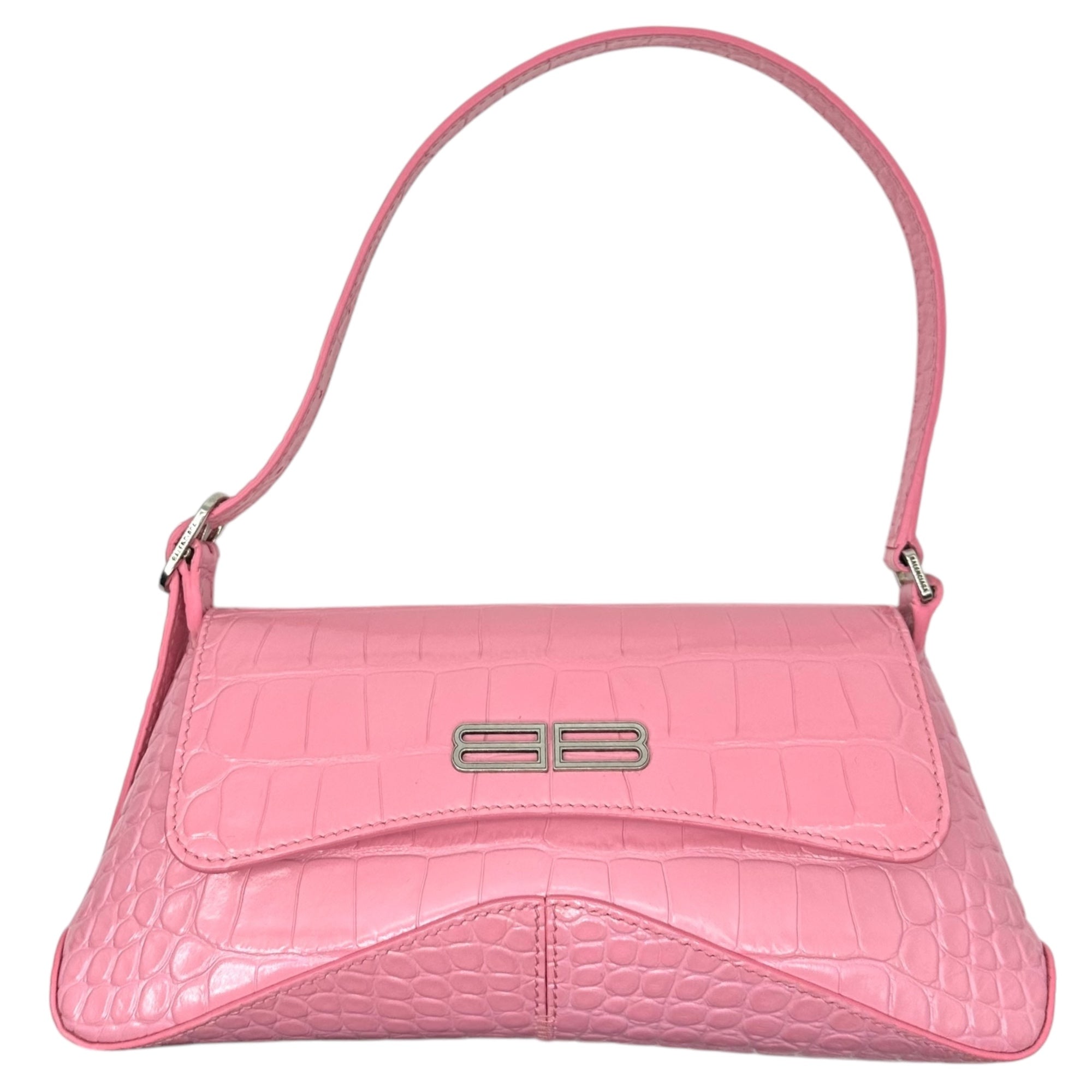 BALENCIAGA(バレンシアガ) XX Small Flap Cross Body Bag 695645-5812-Q-535269 ピンク ロゴ 型押し レザー ワンショルダー バッグ